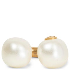 GUCCI gold-tone & white GG EMBELLISHED DOUBLE PEARL Ring 7.75