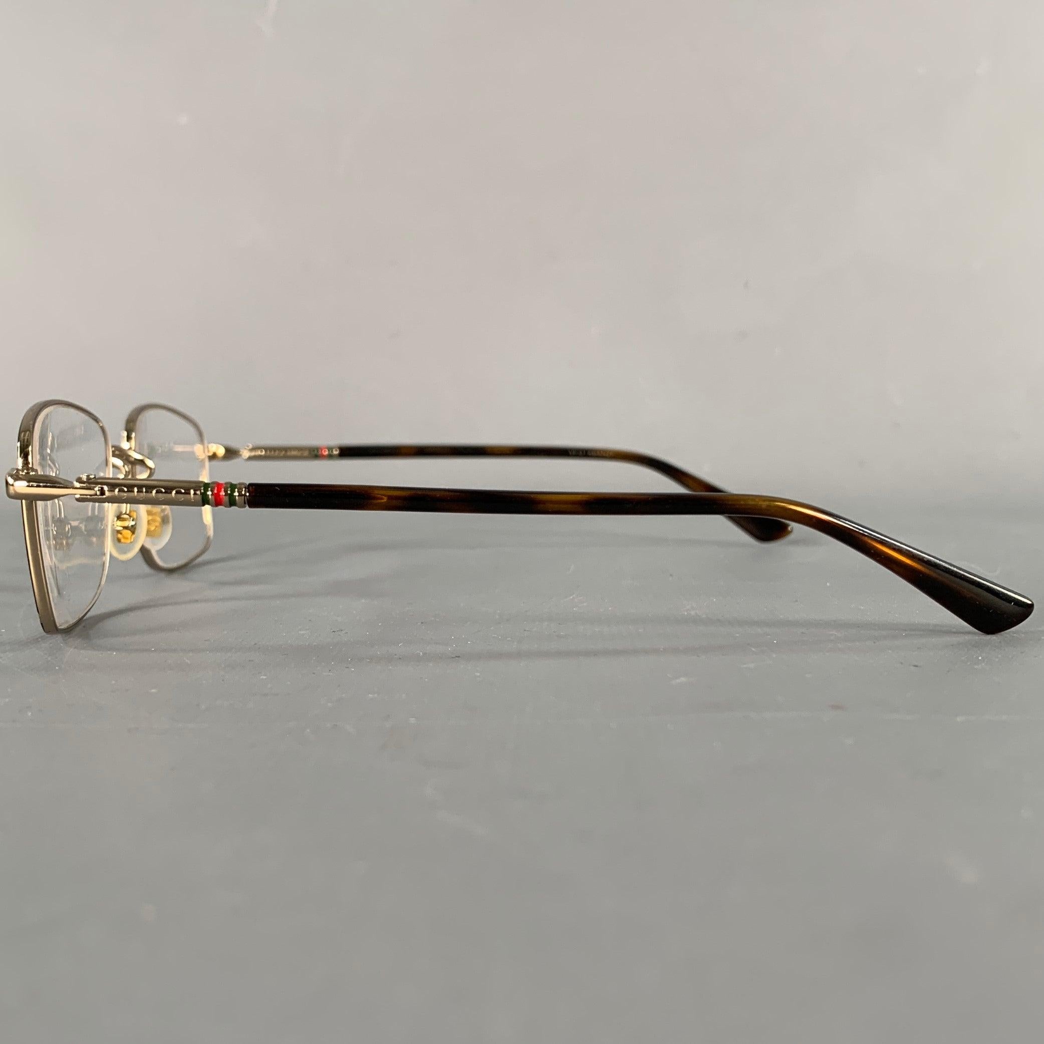 Uomo Montature per occhiali da vista GUCCI Gold Tortoise Shell Metal in vendita