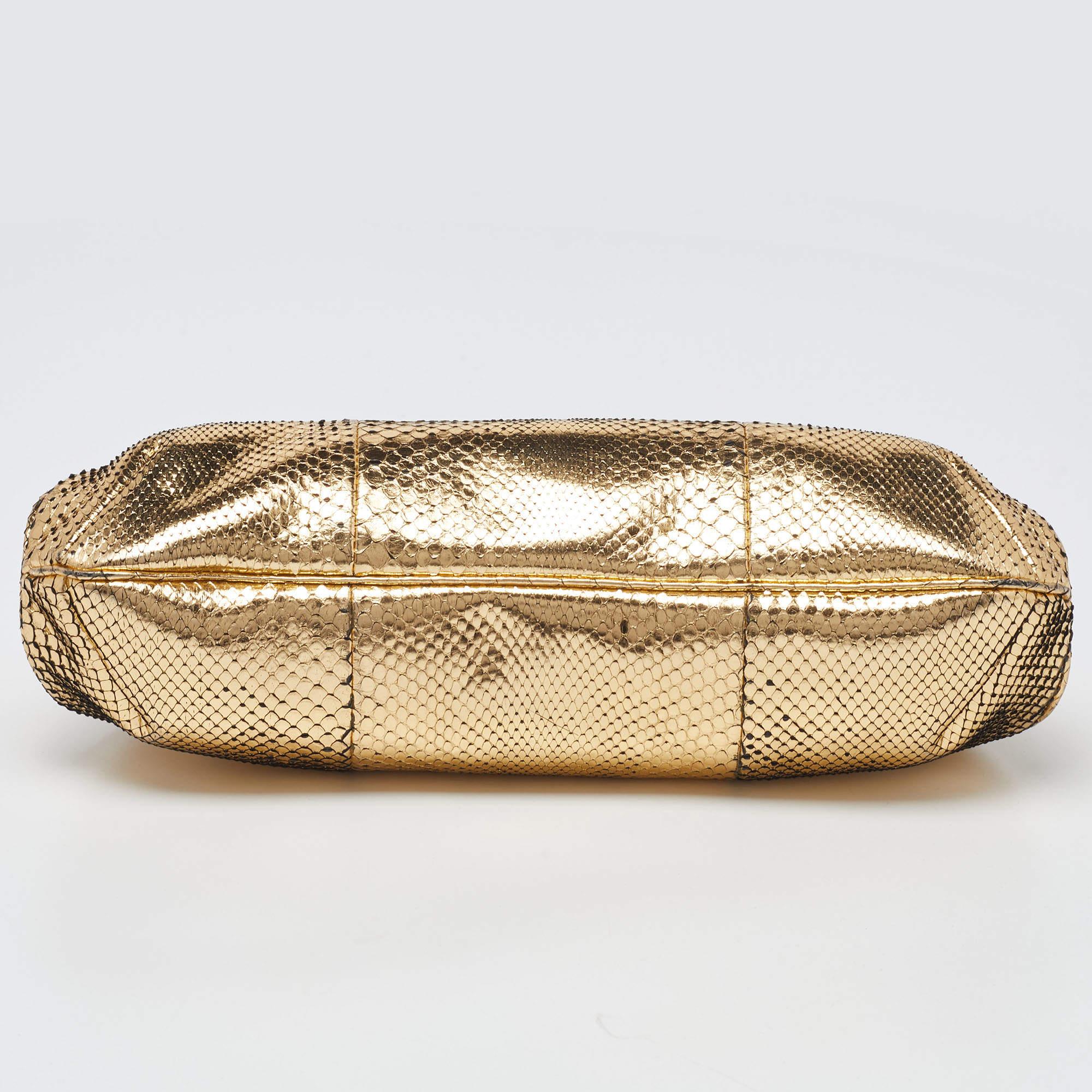 Gucci Gold Watersnake Leather Serpent Buckle Frame Clutch For Sale 8