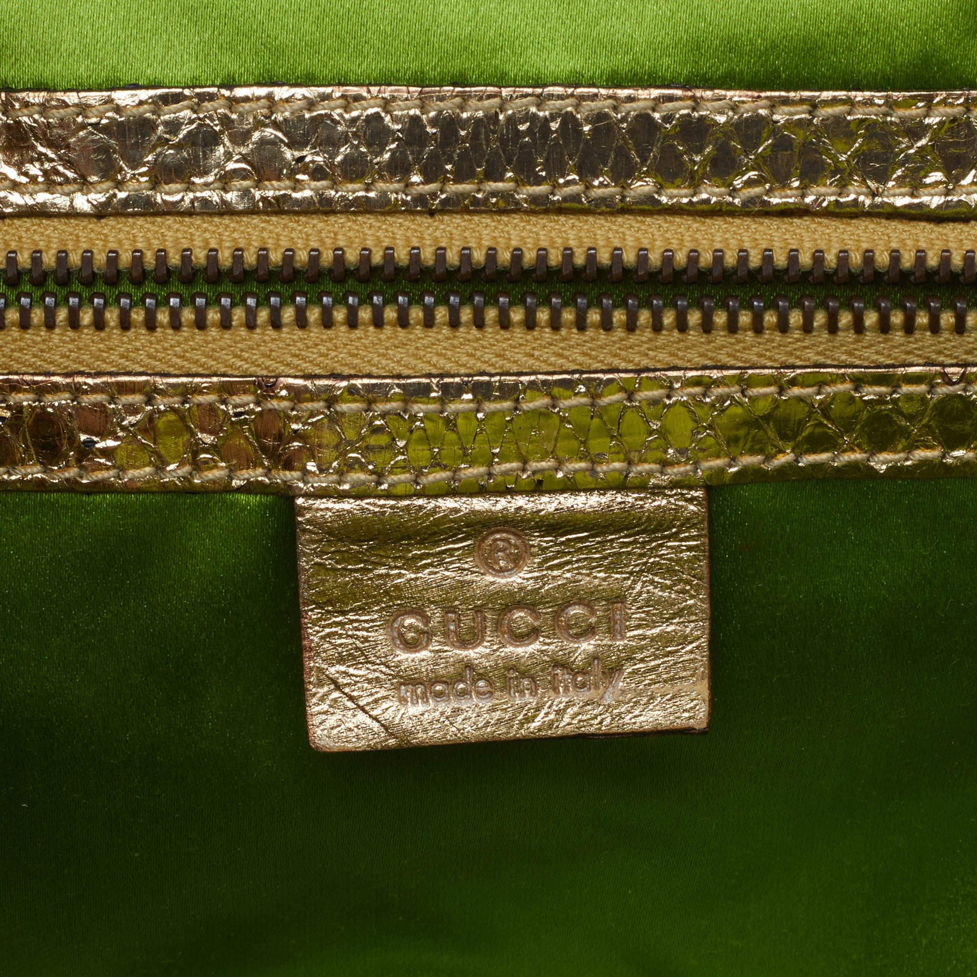 Gucci Gold Watersnake Leather Serpent Buckle Frame Clutch For Sale 5