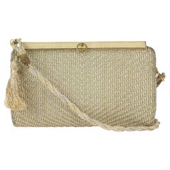 Vintage Gucci Gold Woven Mesh Minaudiere Rope Crossbody74ggs726