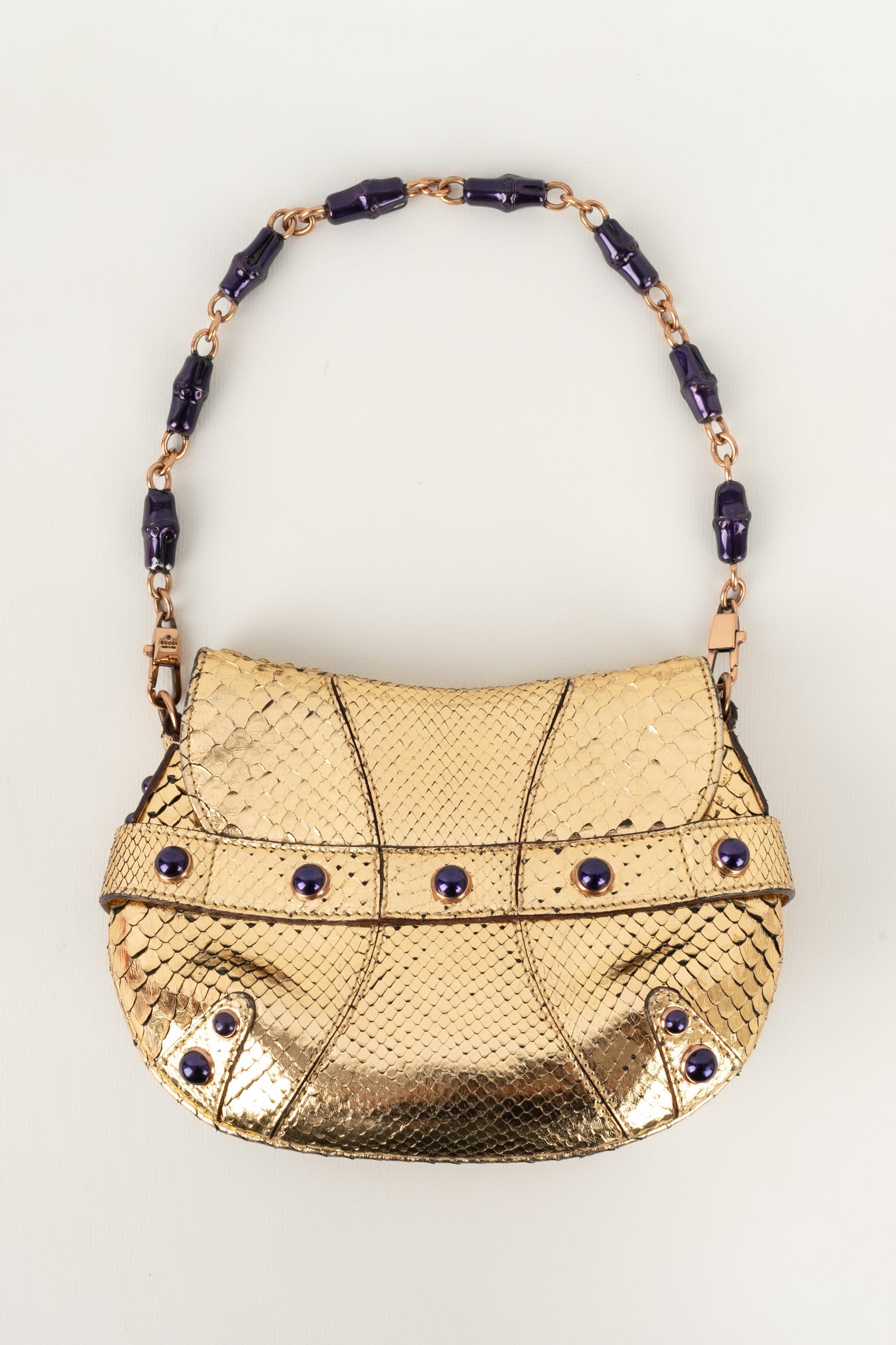 Gucci Golden Exotic Leather Bag with Enameled Metal, 2004 In Excellent Condition In SAINT-OUEN-SUR-SEINE, FR