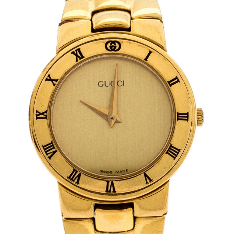 Golden Gold Plated 3300.2.L Women's Wristwatch 25MM For Sale at 1stDibs | gucci 3300.2.l, gucci watch 3300.2.l