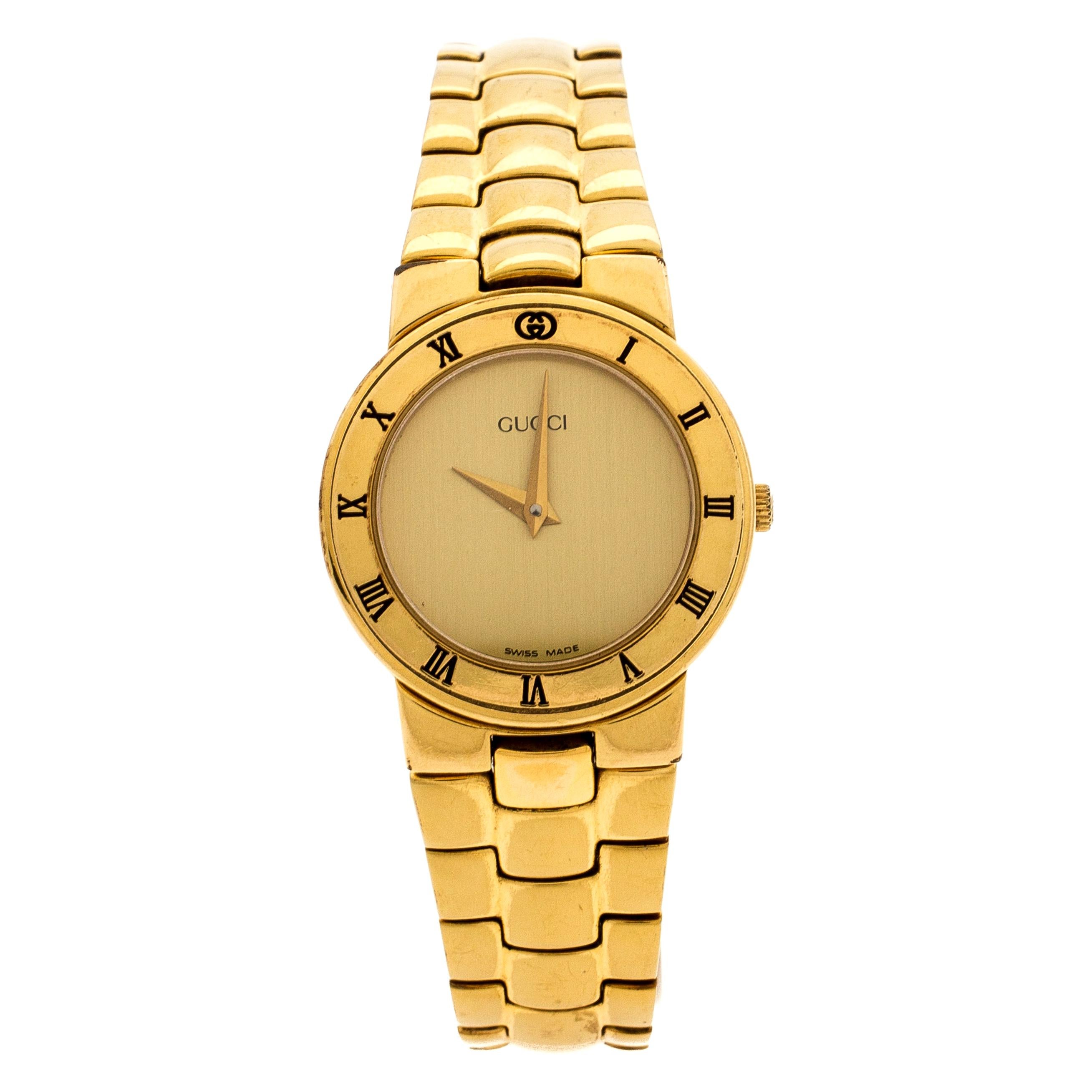 Gucci Golden Gold Plated 3300.2.L Women's Wristwatch 25MM For Sale at  1stDibs