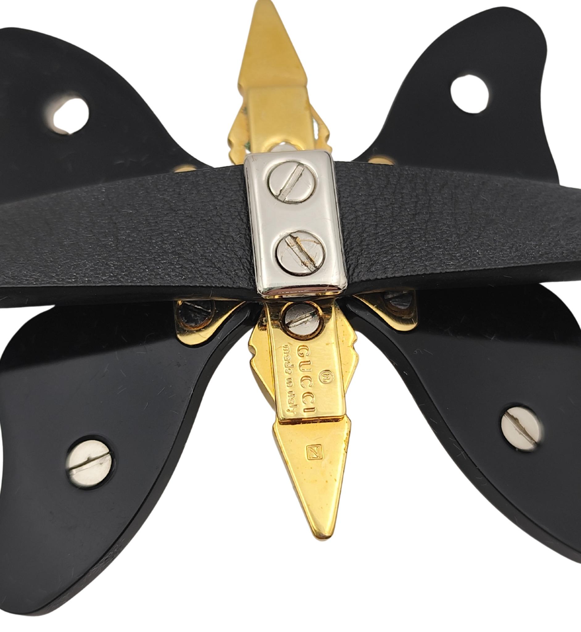 Gucci golden metal butterfly leather choker necklace 5