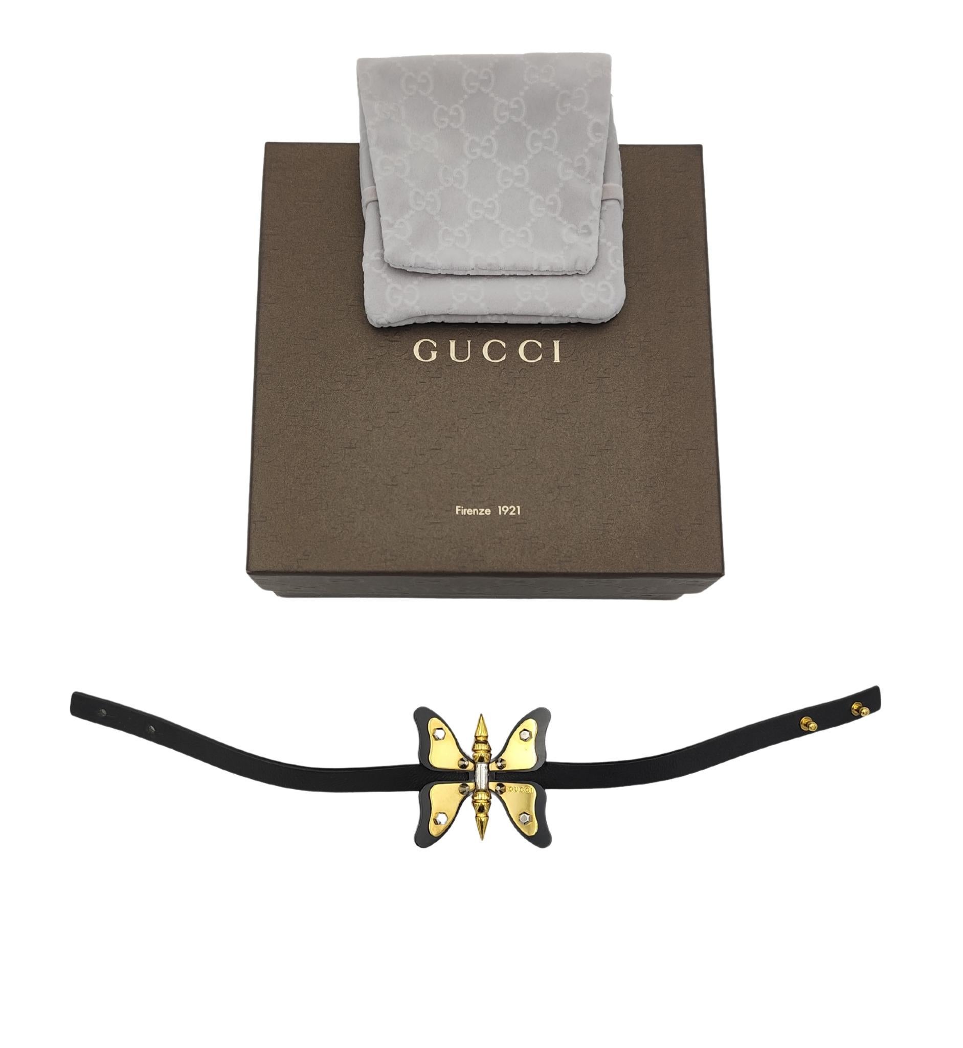Gucci golden metal butterfly leather choker necklace 6