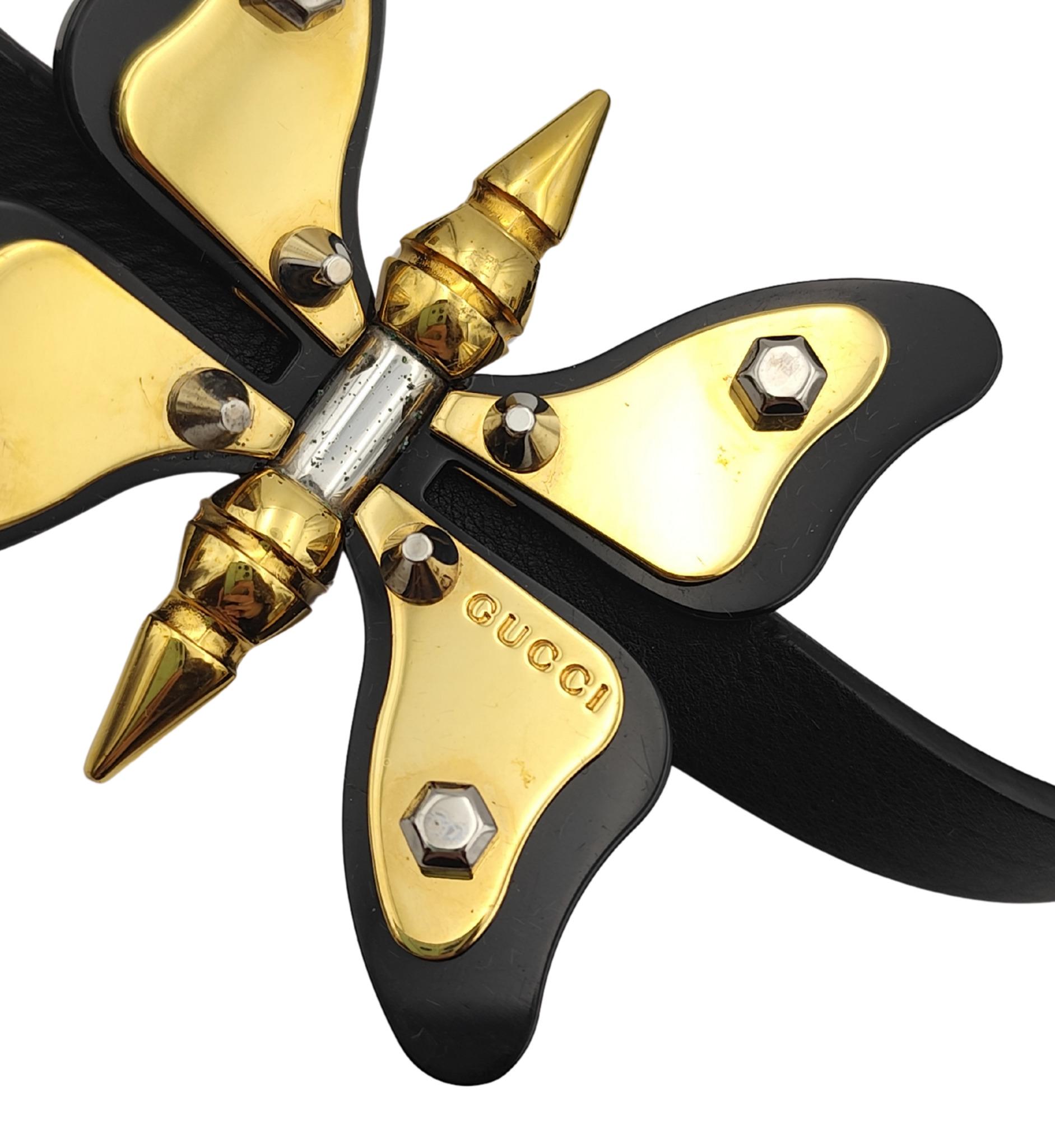 Gucci golden metal butterfly leather choker necklace 1