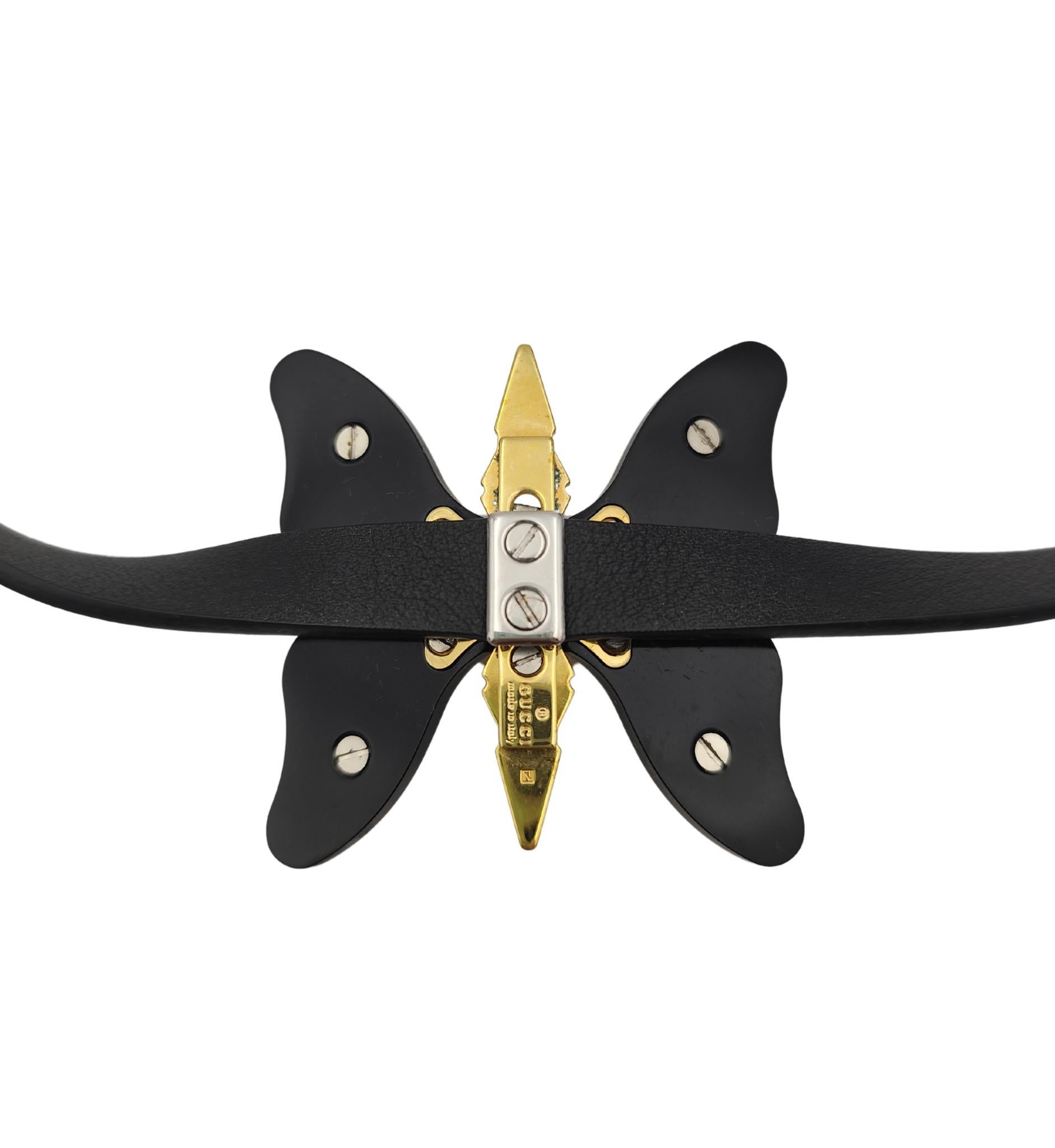Gucci golden metal butterfly leather choker necklace 4