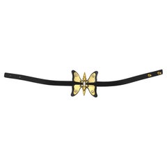 Gucci golden metal butterfly leather choker necklace