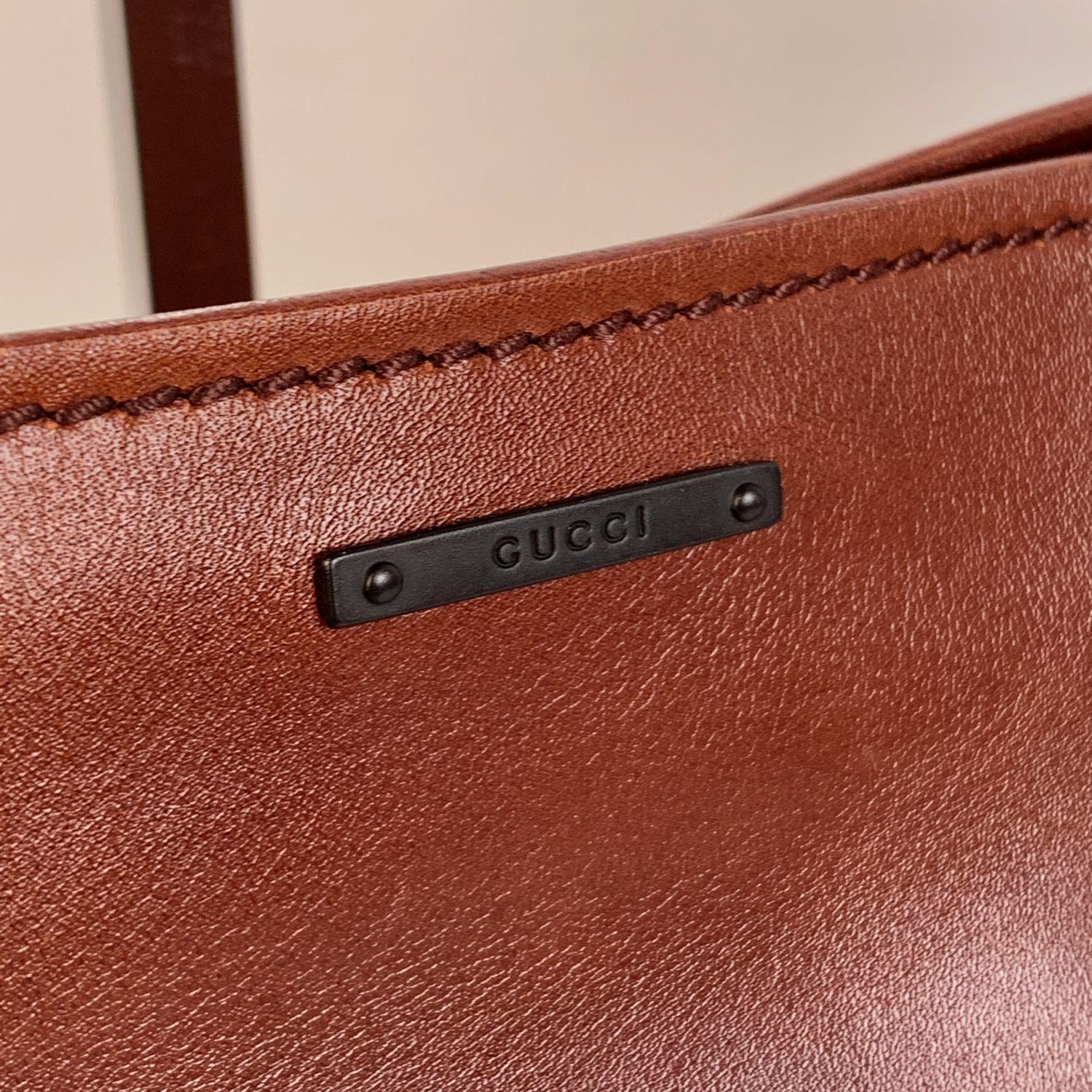 Black Gucci Gradient Brown Leather Wooden Handle Satchel Bag
