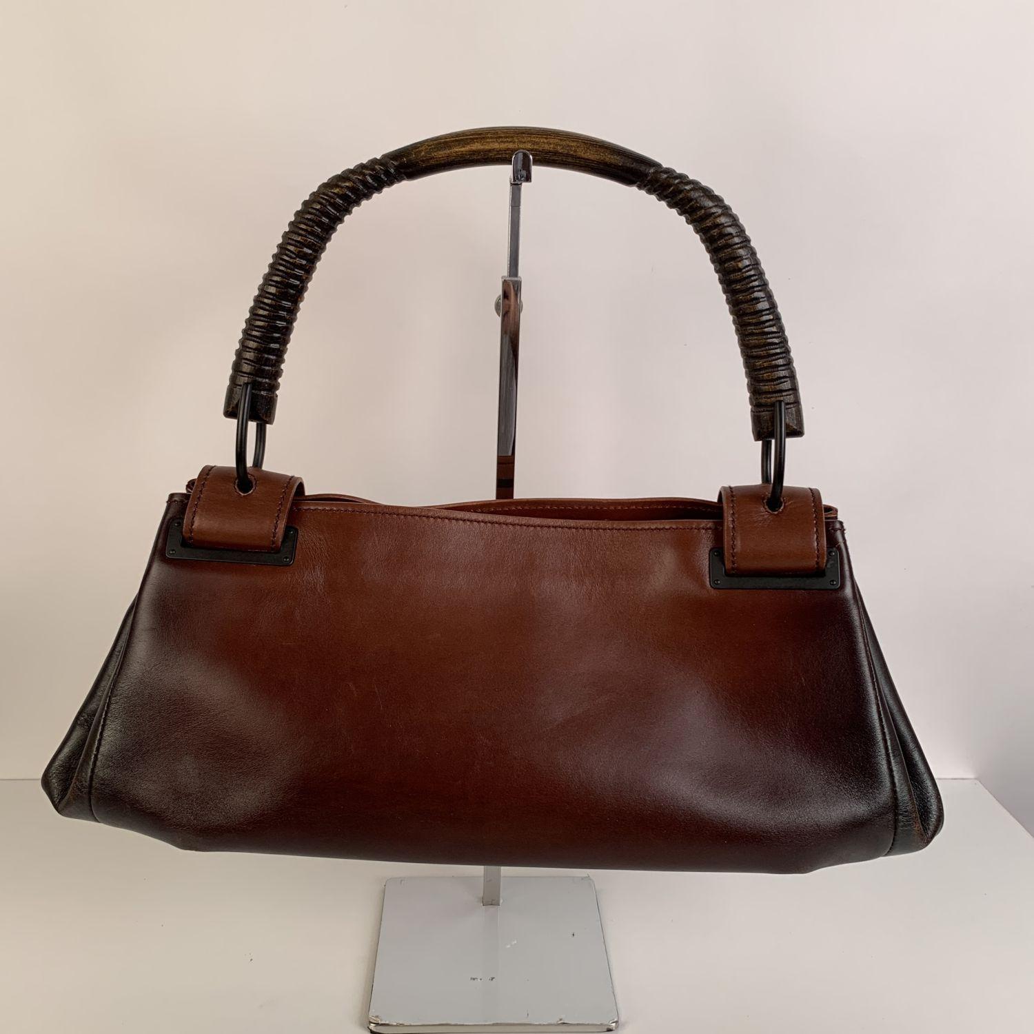Women's Gucci Gradient Brown Leather Wooden Handle Satchel Bag