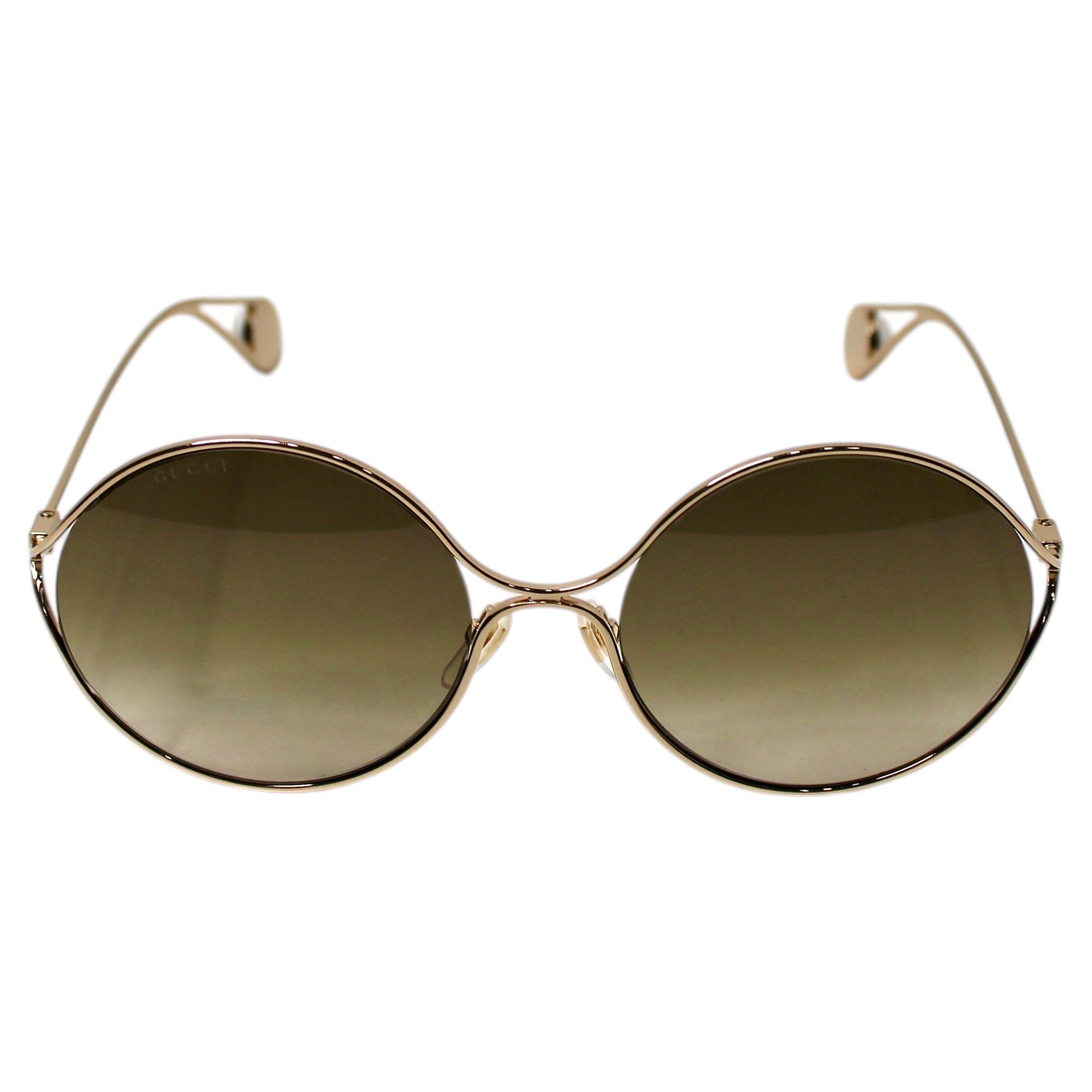 Gucci Gradient Round Gold-Tone Metal Sunglasses For Sale