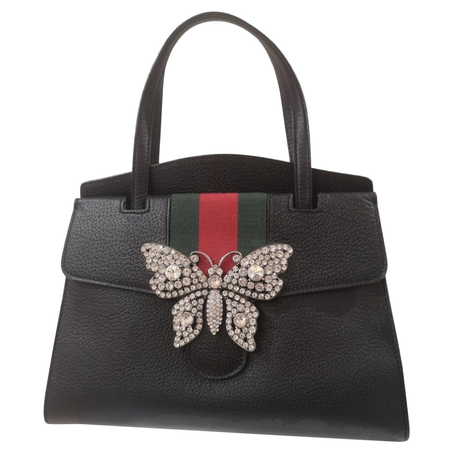 Gucci grained calfskin web butterfly handle bag at 1stDibs