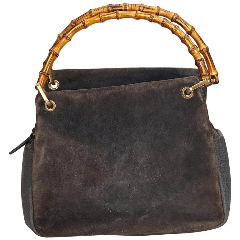 Gucci Gray Bamboo Suede Handbag