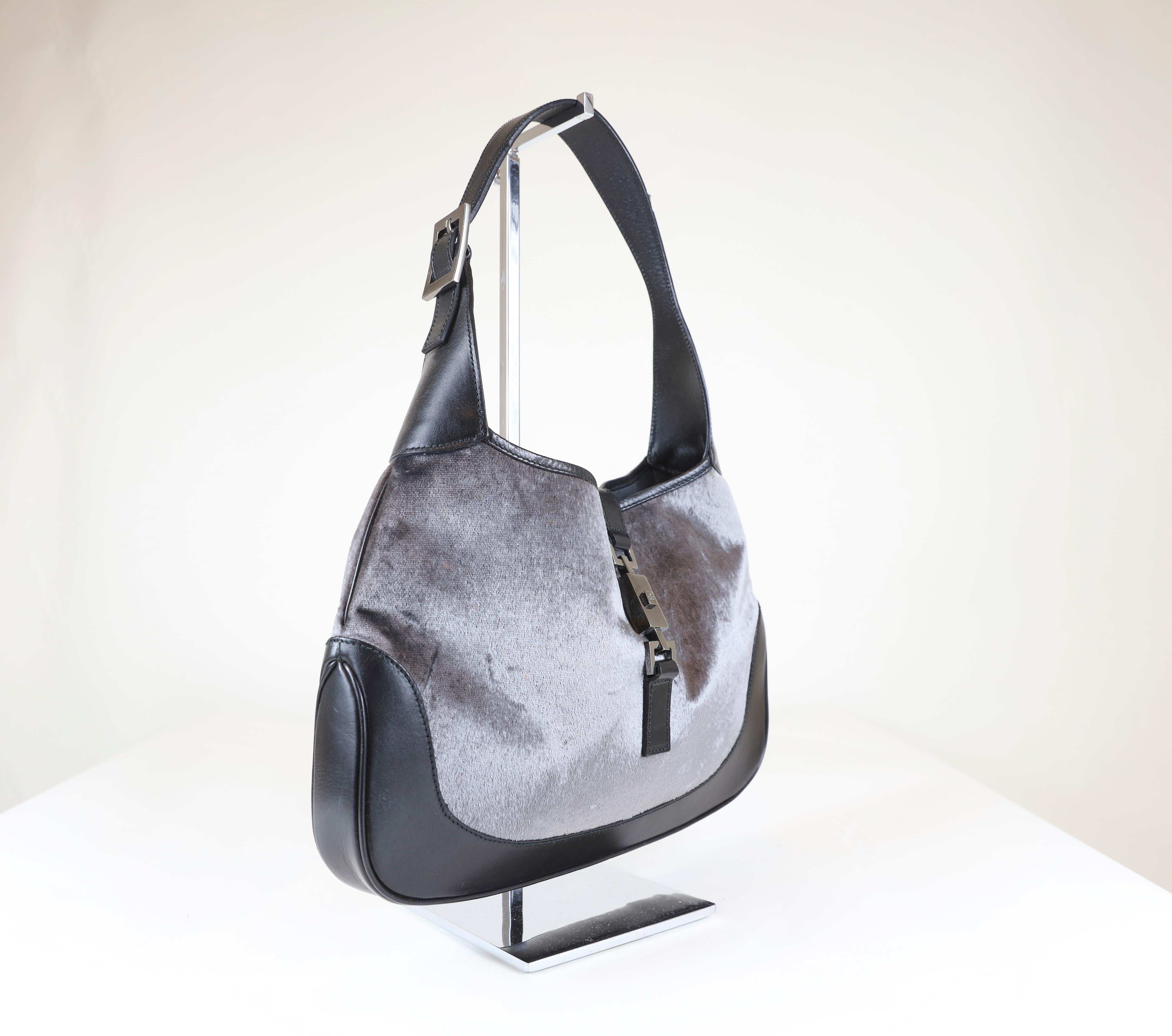 Gucci Gray/Black Velvet/Leather Hobo Bag
12