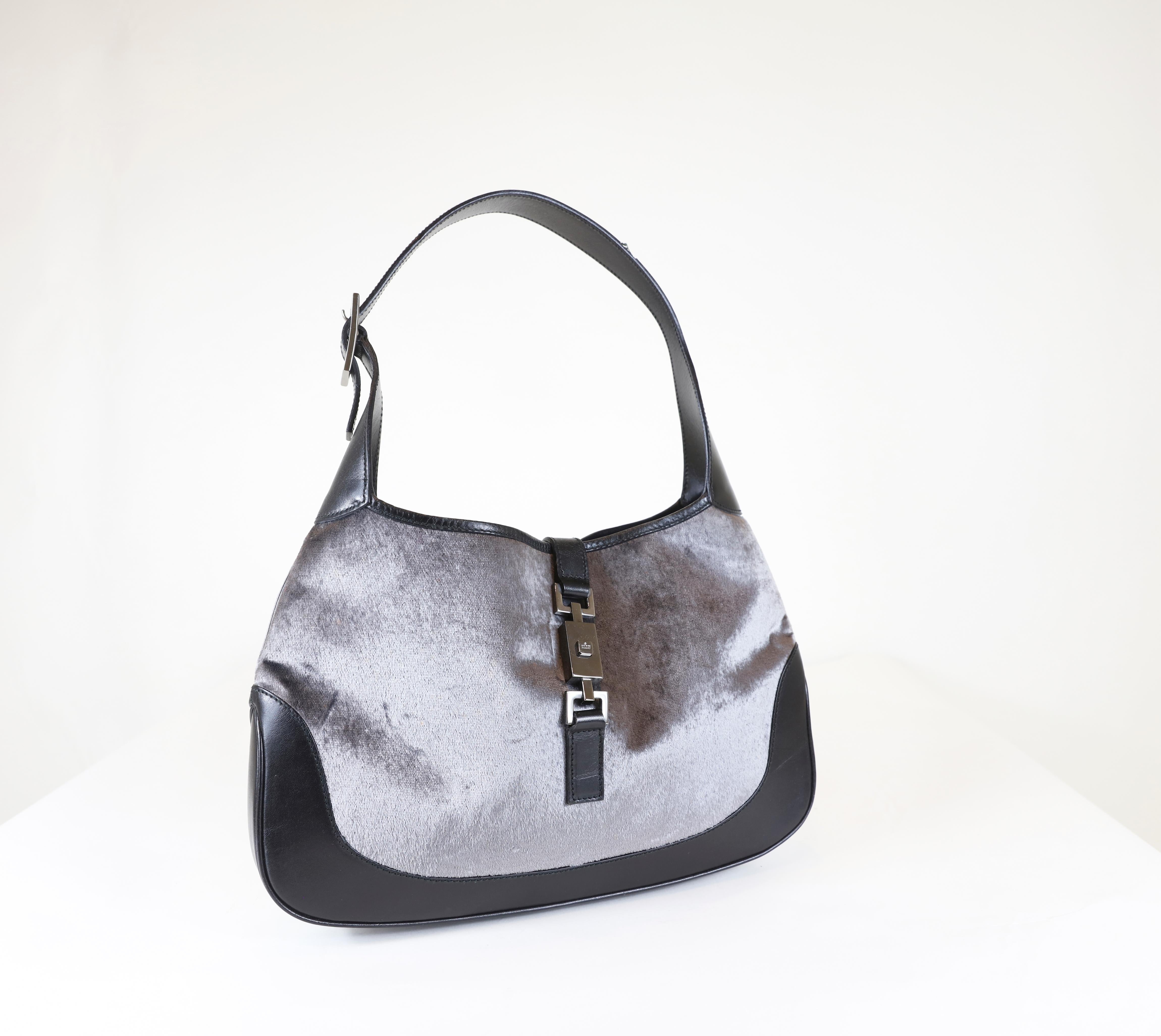 Women's Gucci Gray/Black Velvet/Leather Hobo Bag