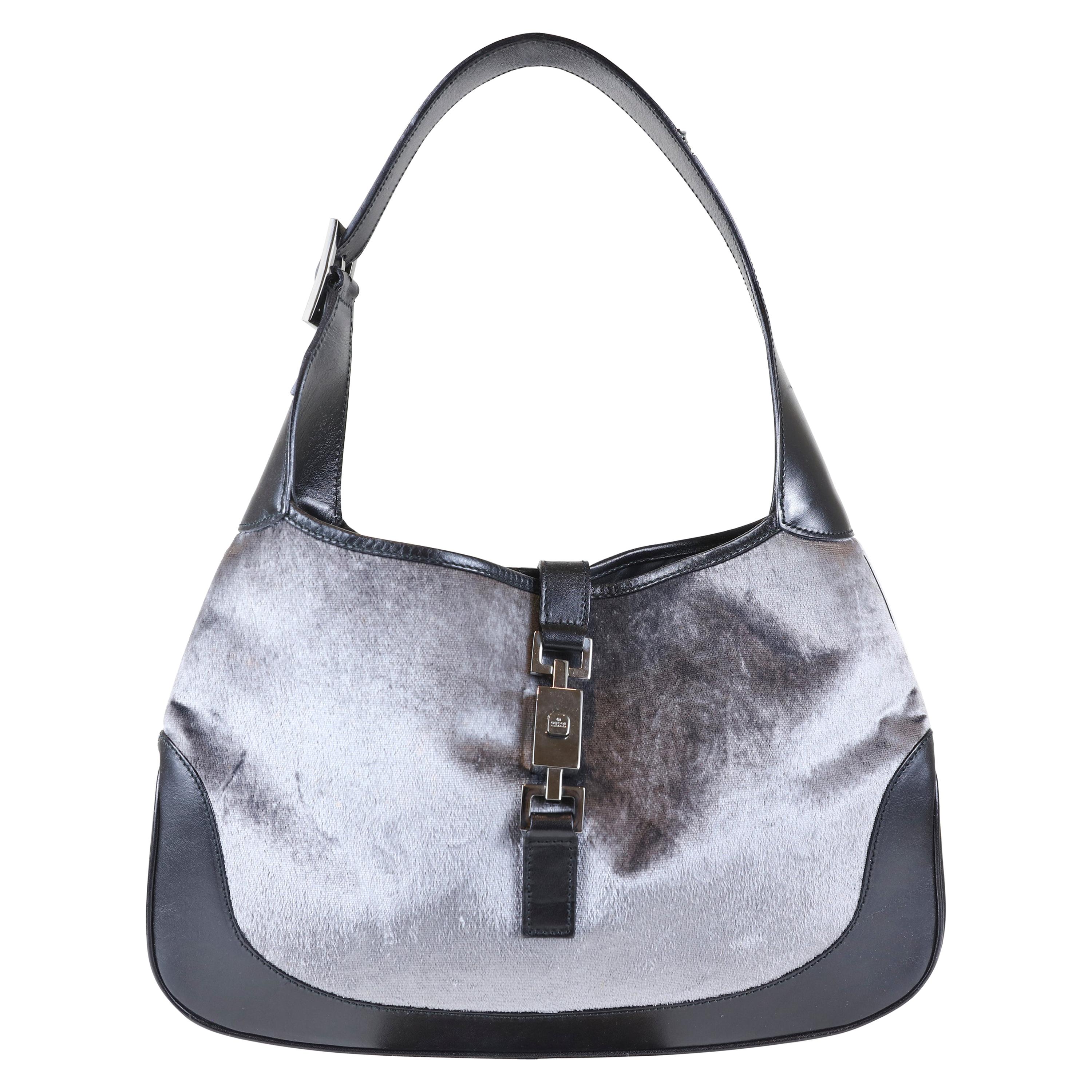 Gucci Gray/Black Velvet/Leather Hobo Bag