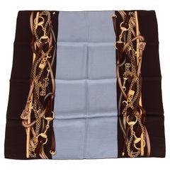 Gucci Gray Logo Equestrian Silk Scarf