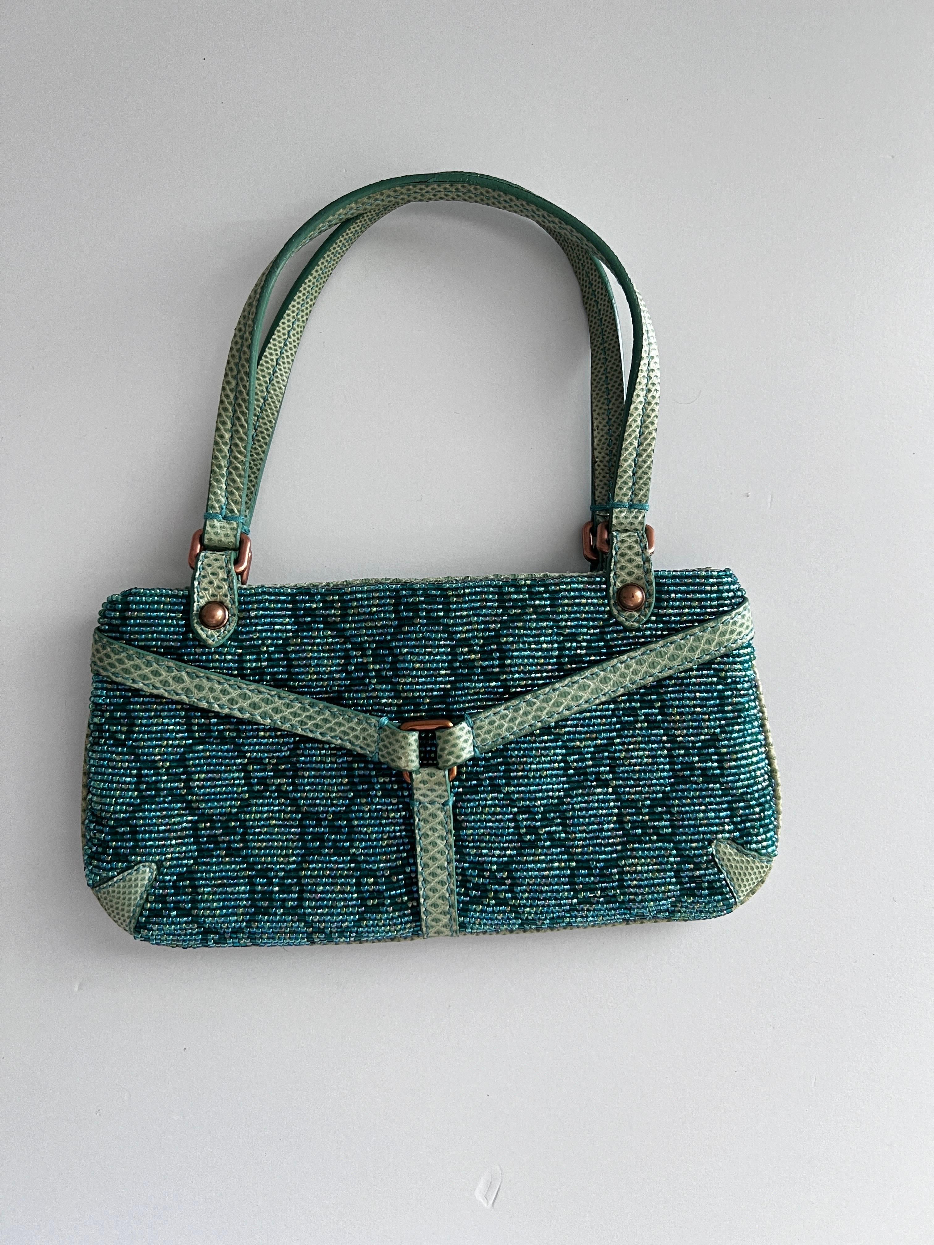 Gucci green beaded GG monogram bag In Excellent Condition In Aurora, IL
