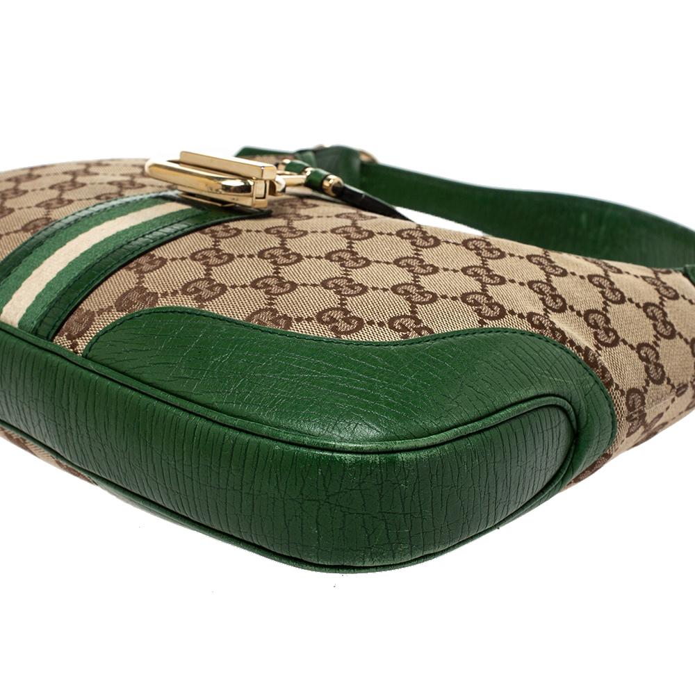 Gucci Green/Beige GG Canvas and Leather Junco Hobo 1