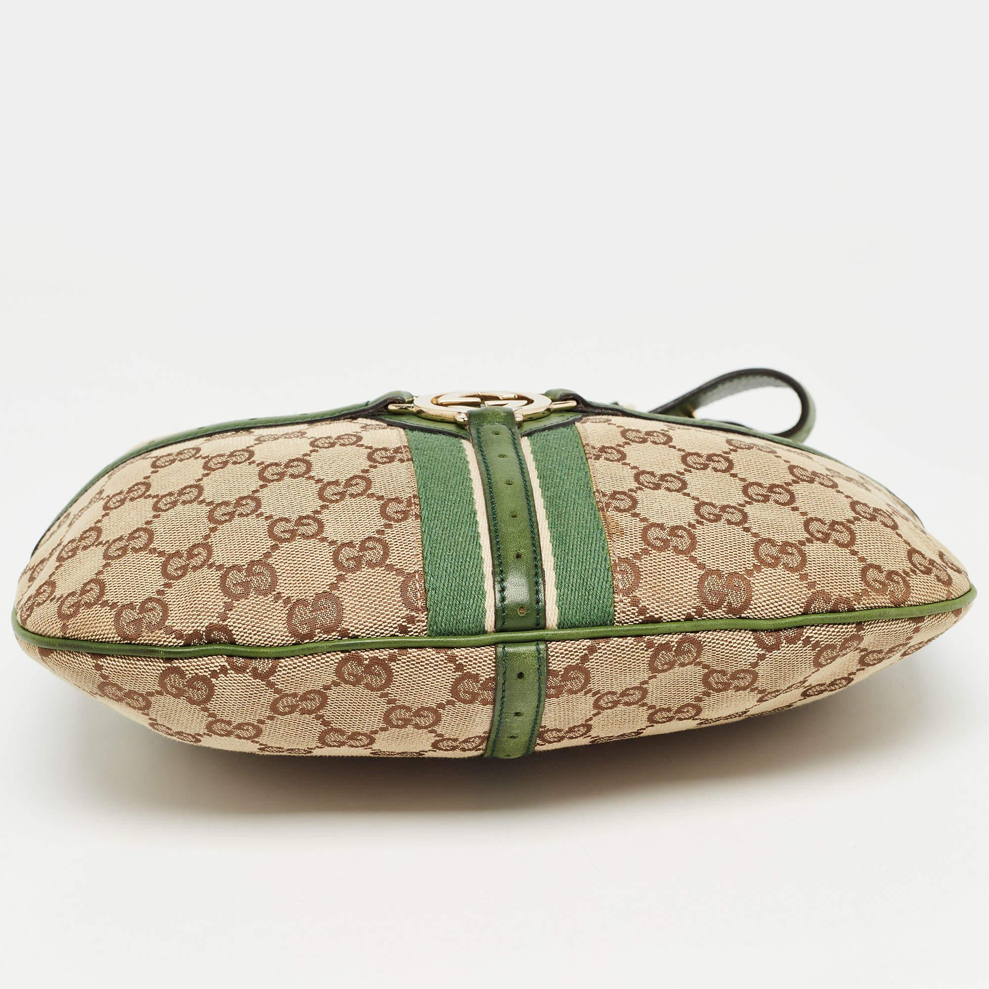 Gucci Green/Beige GG Canvas and Leather Reins Hobo 6