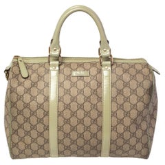 Gucci Green/Beige GG Supreme Canvas And Leather Medium Joy Boston Bag