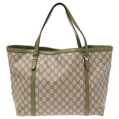 Gucci Green/Beige GG Supreme Canvas and Leather Medium Nice Tote