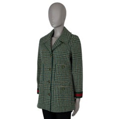 GUCCI green & beige wool 2020 WEB TRIM TWEED Peacoat Jacket 42 M