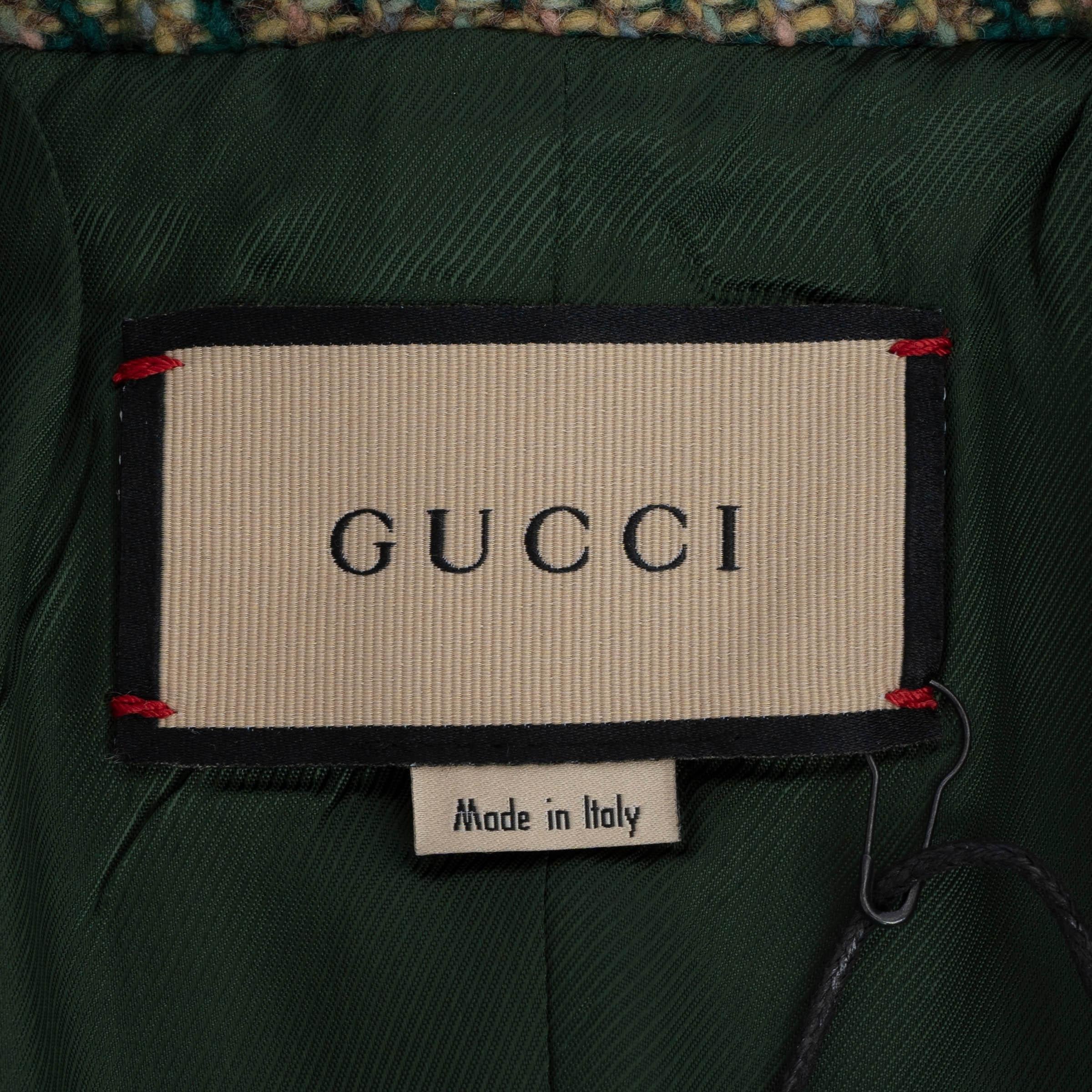 GUCCI green & beige wool 2020 WEB TRIM TWEED Peacoat Jacket 42 M 1