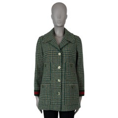 GUCCI green & beige wool 2020 WEB TRIM TWEED Peacoat Jacket 42 M