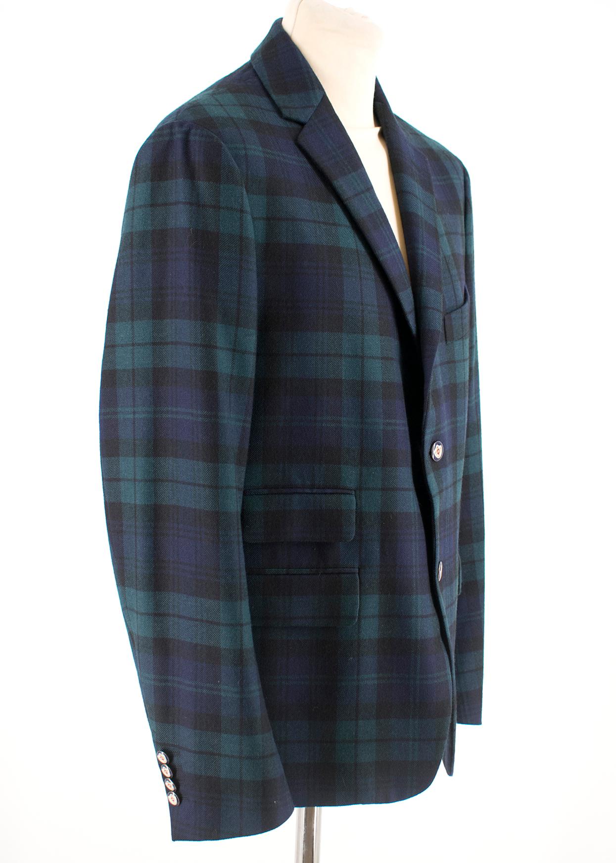 Blue and green check blazer jacket from Gucci. RRP £1750

- Single breasted
- Three front pockets 
- Four interior pockets
- Light blue lining 
- 100% Wool
- Lining: 100% Cupro
- Made in Italy 
- Dry clean only

Please note, these items are