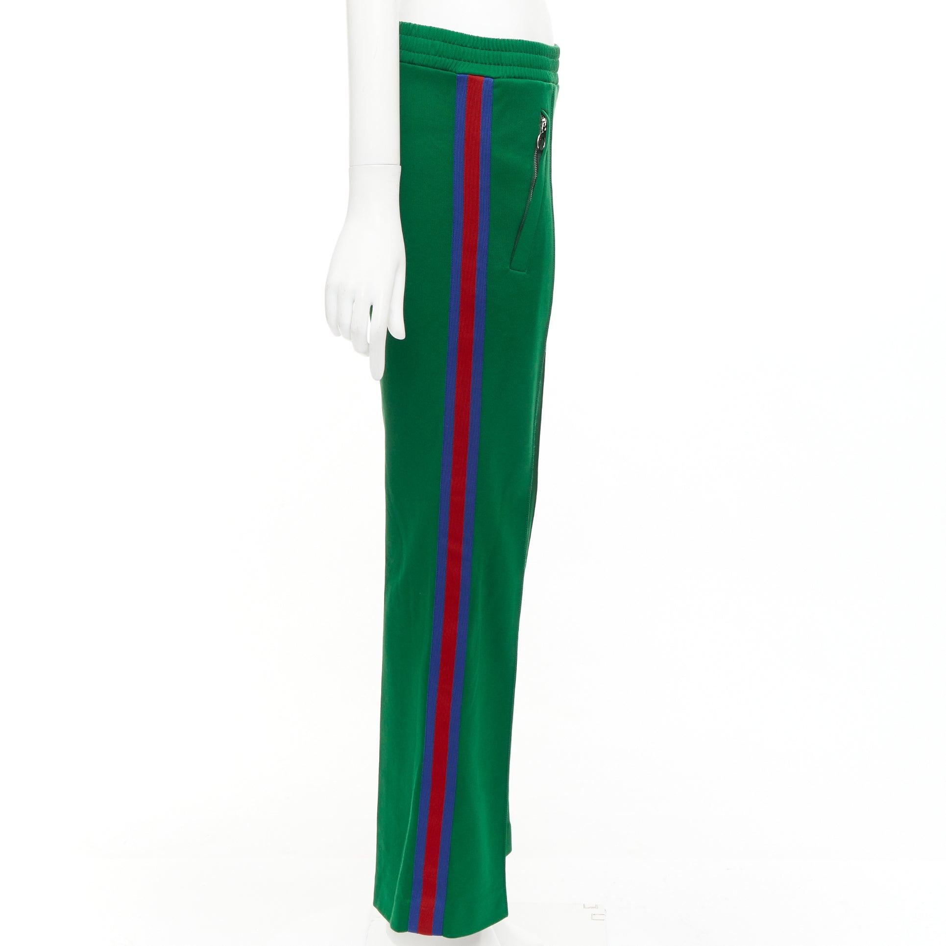 Gucci vert bleu rouge pantalon de survêtement évasé avec bordures en toile S Bon état - En vente à Hong Kong, NT