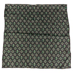 GUCCI Green & Brown Bee Print Silk Pocket Square