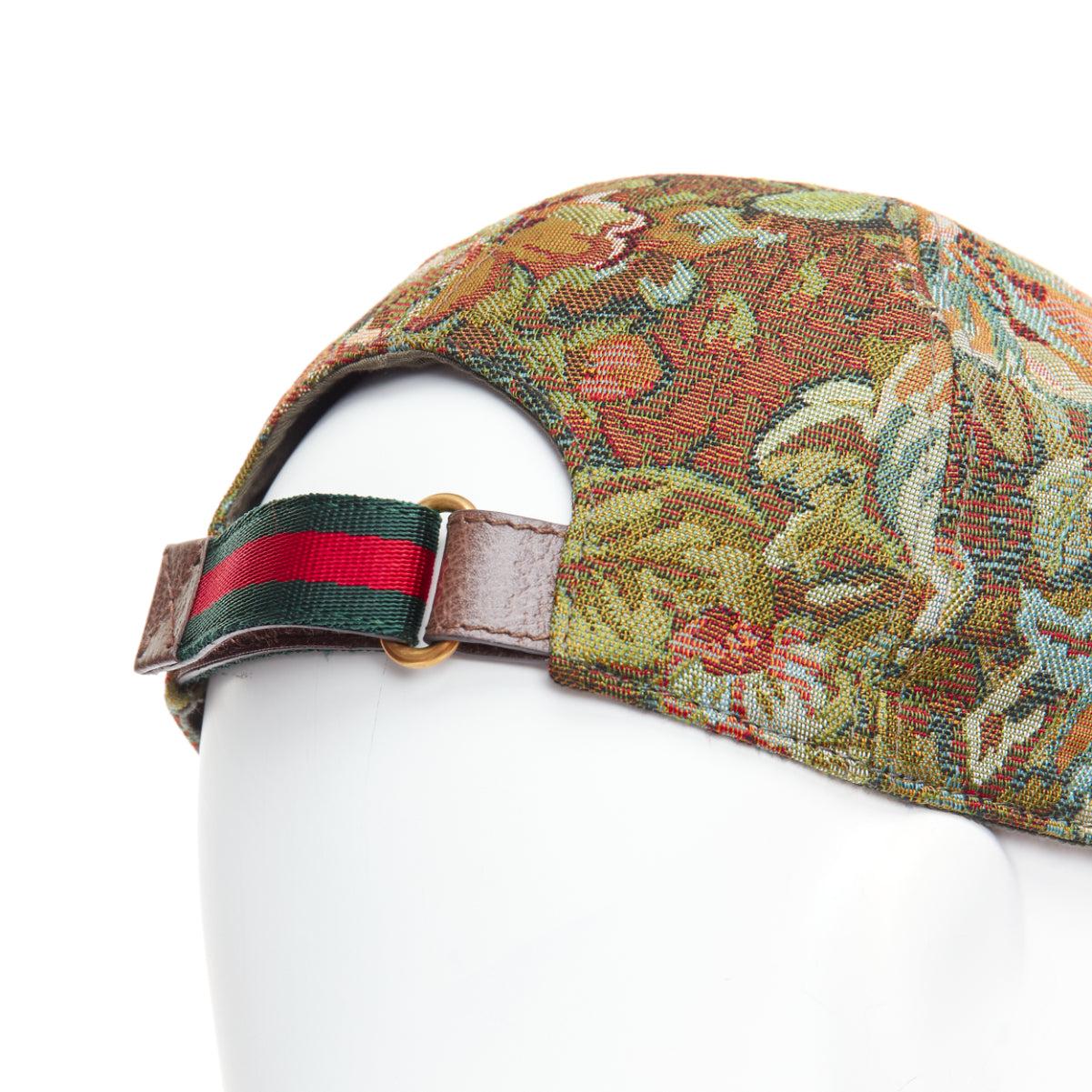 Brown GUCCI green brown floral jacquard embroidered baseball cap 57cm S For Sale