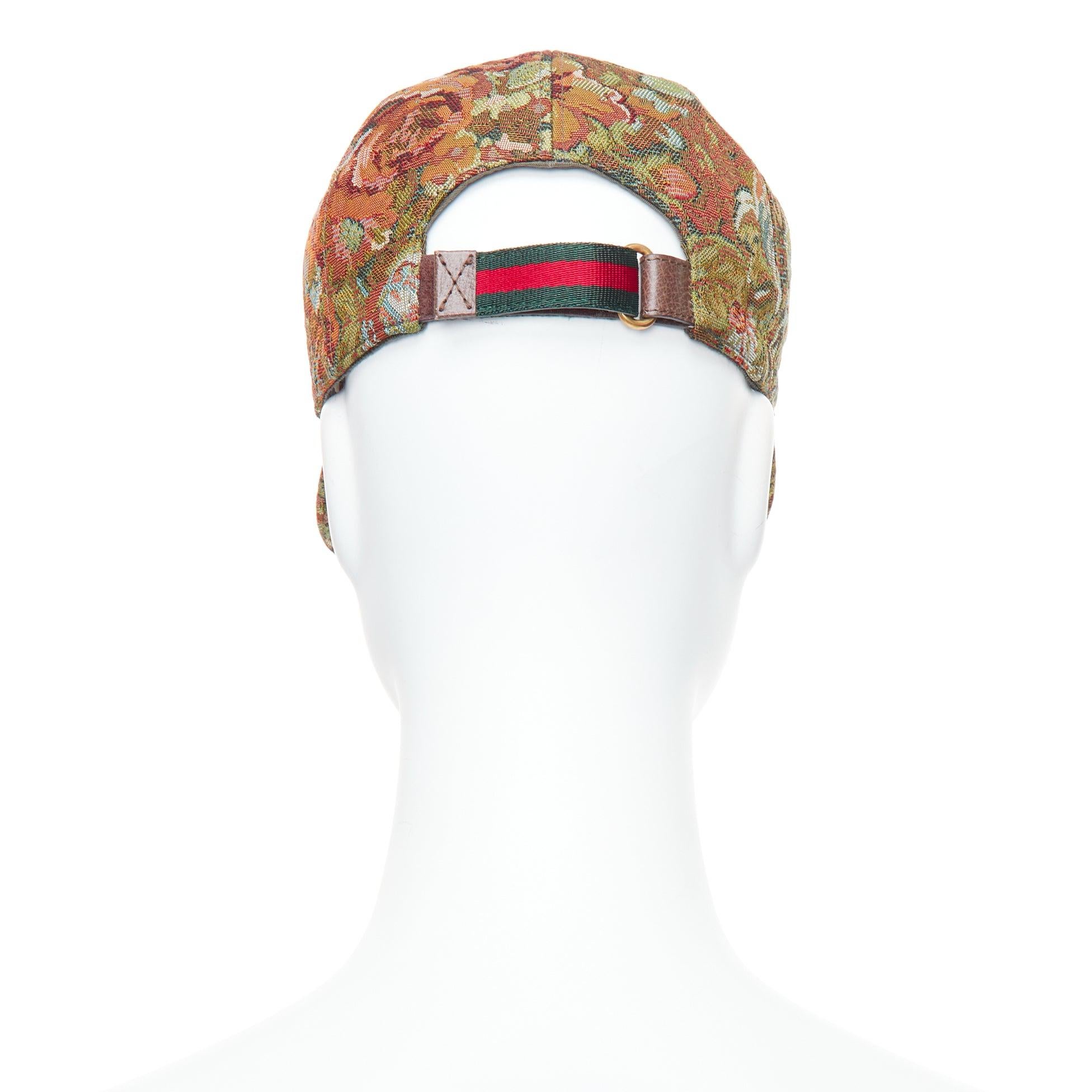 Women's GUCCI green brown floral jacquard embroidered baseball cap 57cm S For Sale