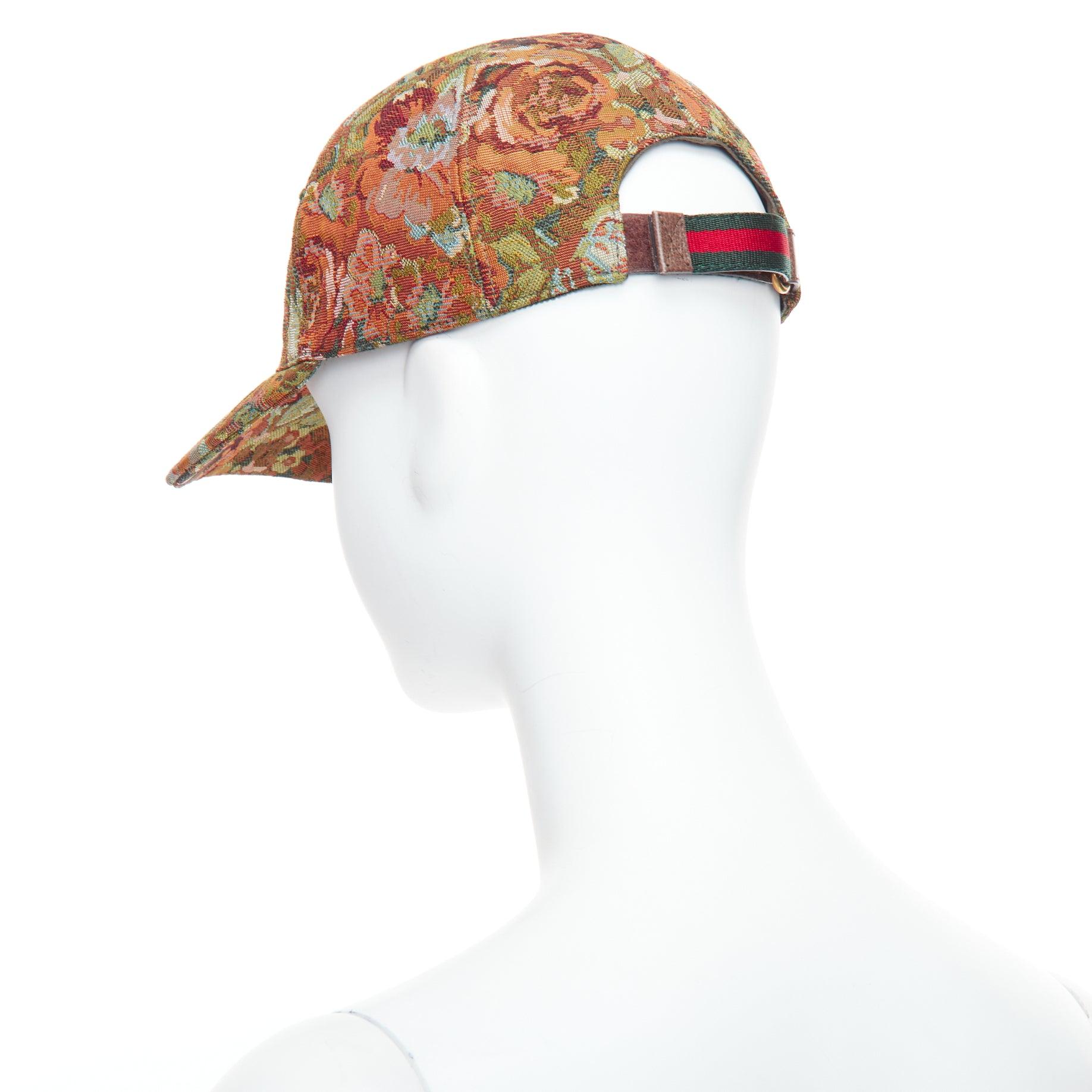 GUCCI green brown floral jacquard embroidered baseball cap 57cm S For Sale 1