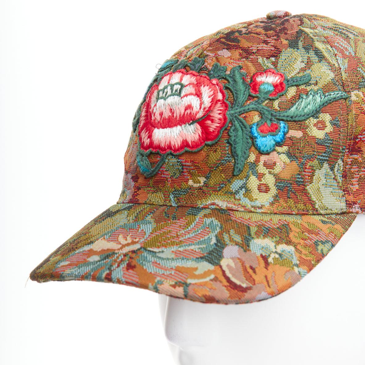 GUCCI green brown floral jacquard embroidered baseball cap 57cm S For Sale 2