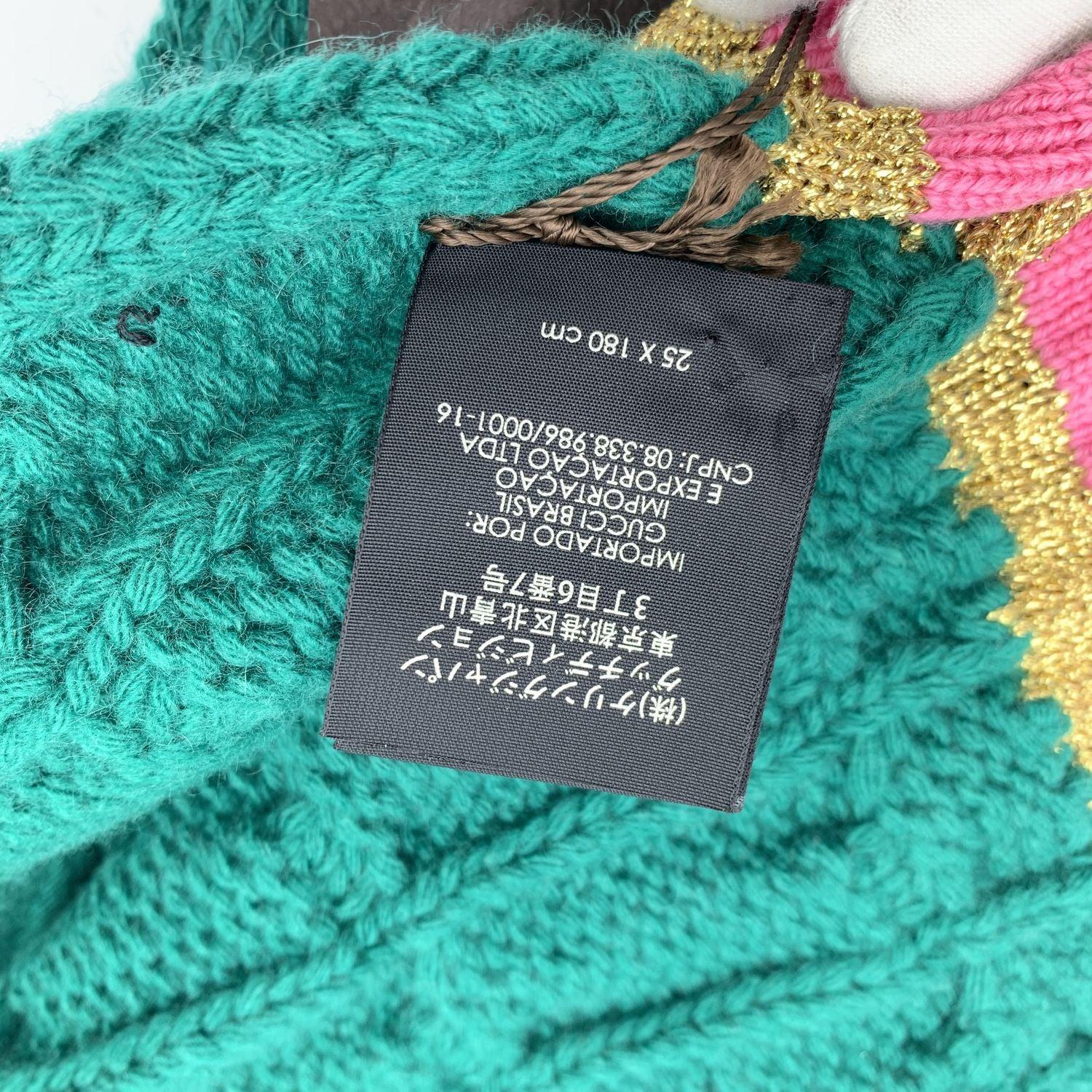 Gucci Green Cable Knit Unisex Wool and Cashmere Scarf 25 x 180 cm In Excellent Condition For Sale In Rome, Rome
