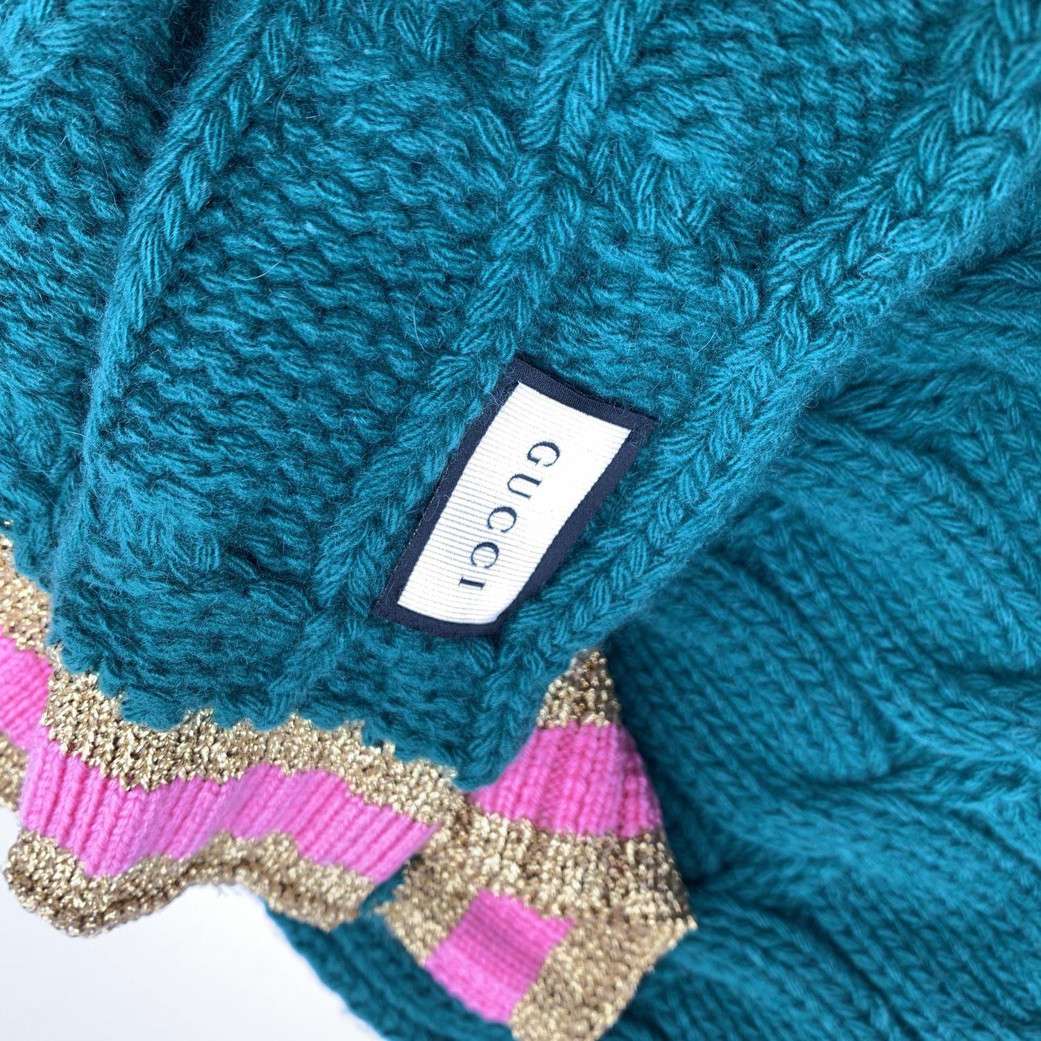 Gucci Grüner Kabelstrick- Unisex-Schal aus Wolle und Kaschmir 25 x 180 cm im Angebot 2