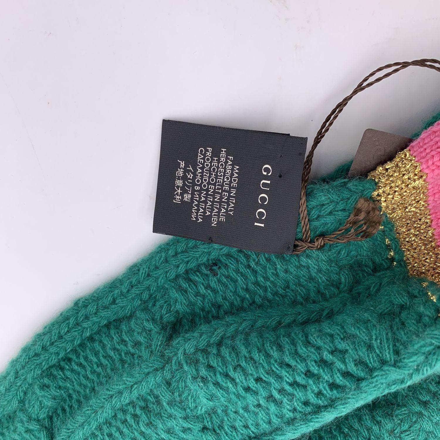 Gucci Green Cable Knit Unisex Wool Blend Scarf 25 x 180 cm For Sale 1