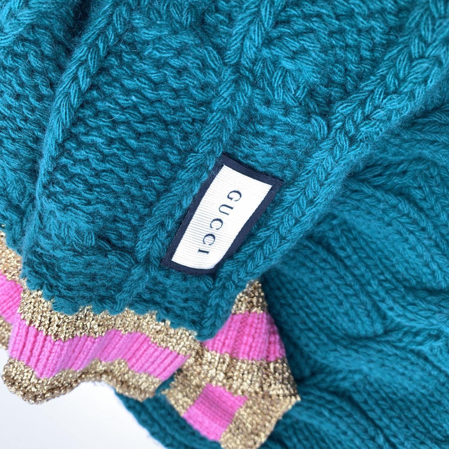 Gucci Green Cable Knit Unisex Wool Blend Scarf 25 x 180 cm For Sale 2
