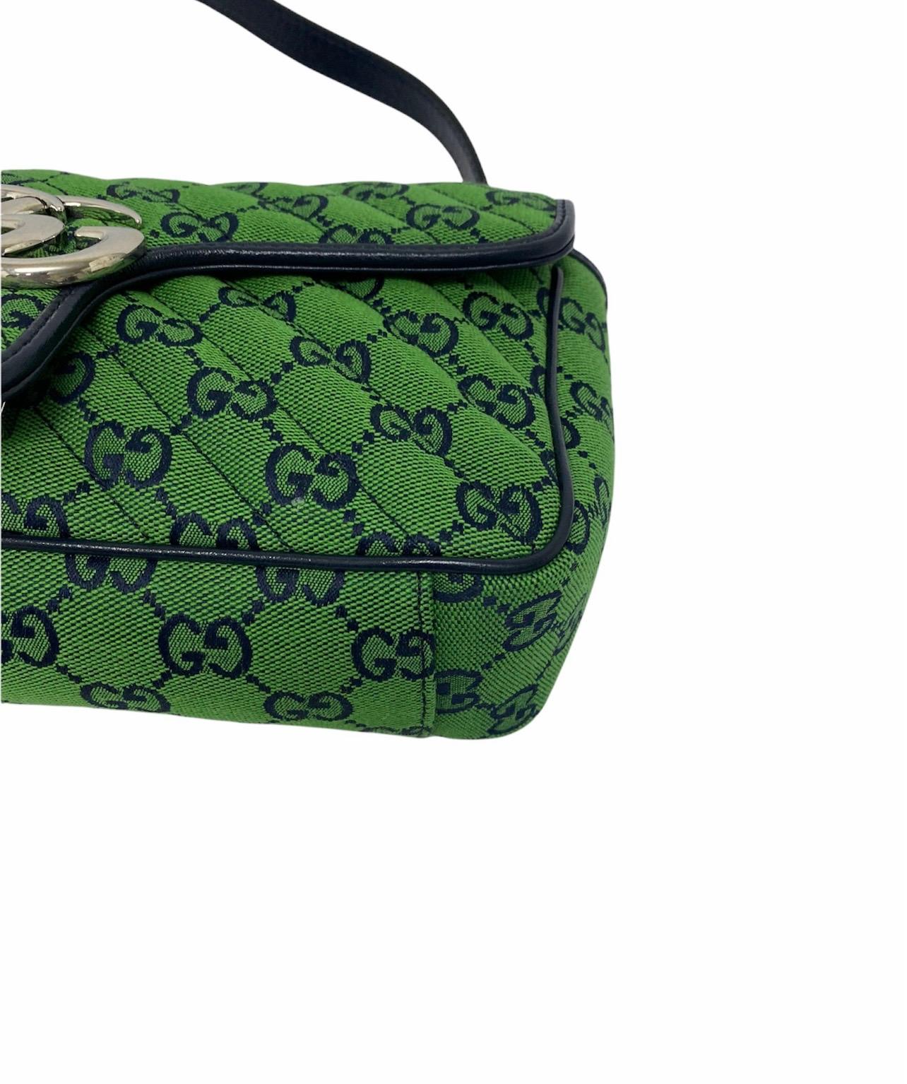Black Gucci Green Canvas Marmont Bag