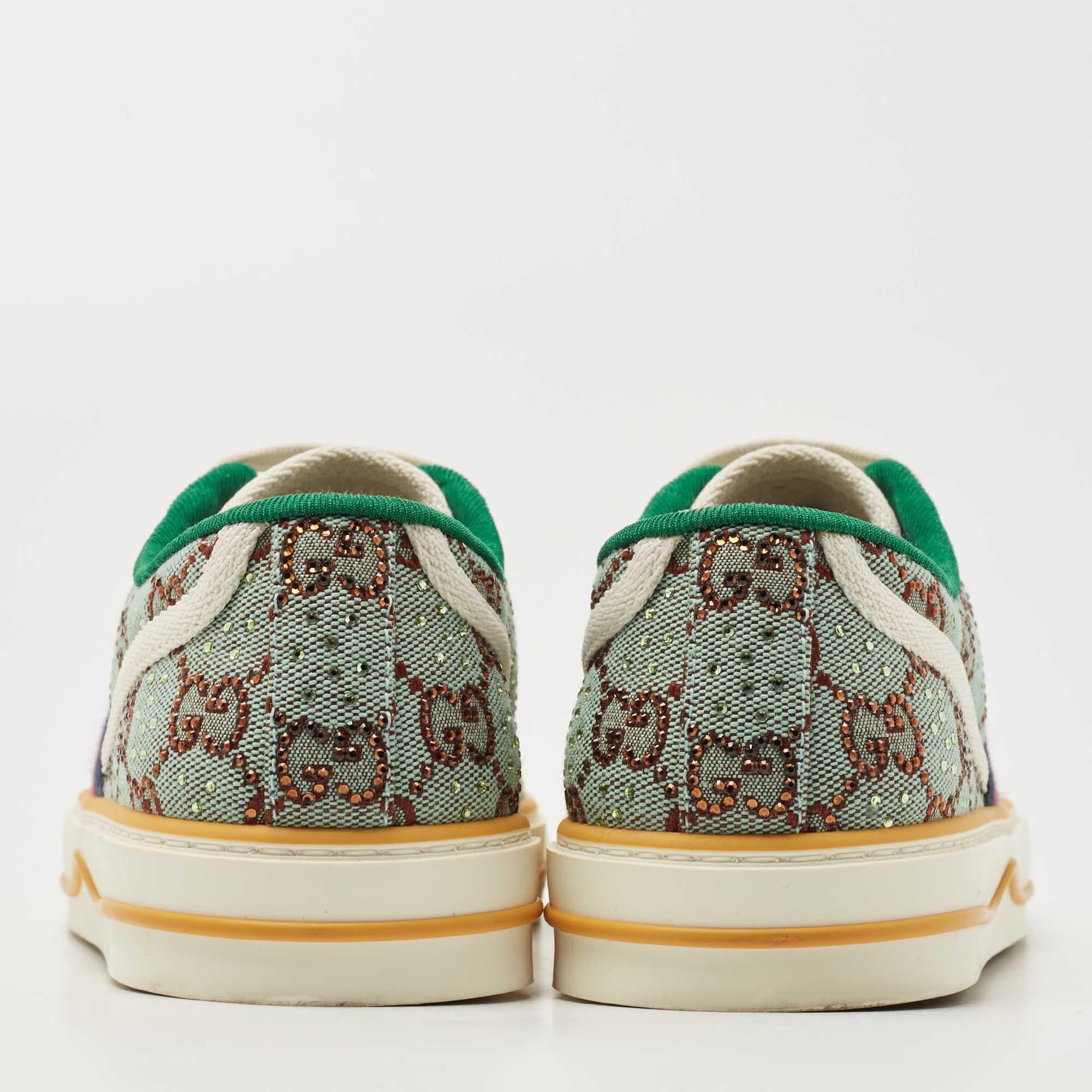 Gucci Green Canvas Tennis 1977 Low Top Sneakers Size 39.5 In Good Condition In Dubai, Al Qouz 2