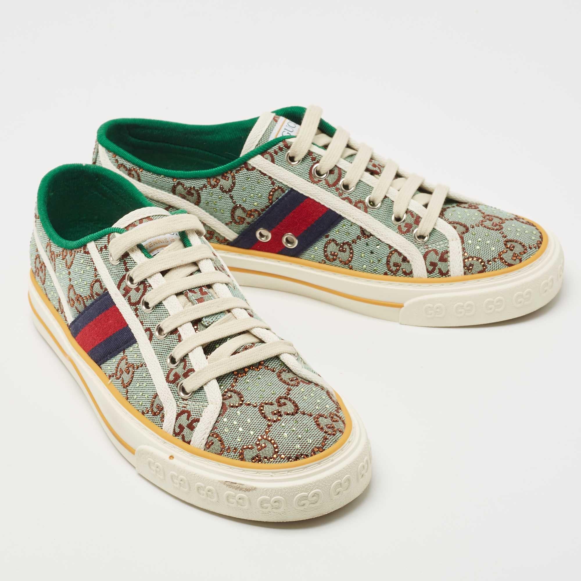 Gucci Green Canvas Tennis 1977 Low Top Sneakers Size 39.5 1