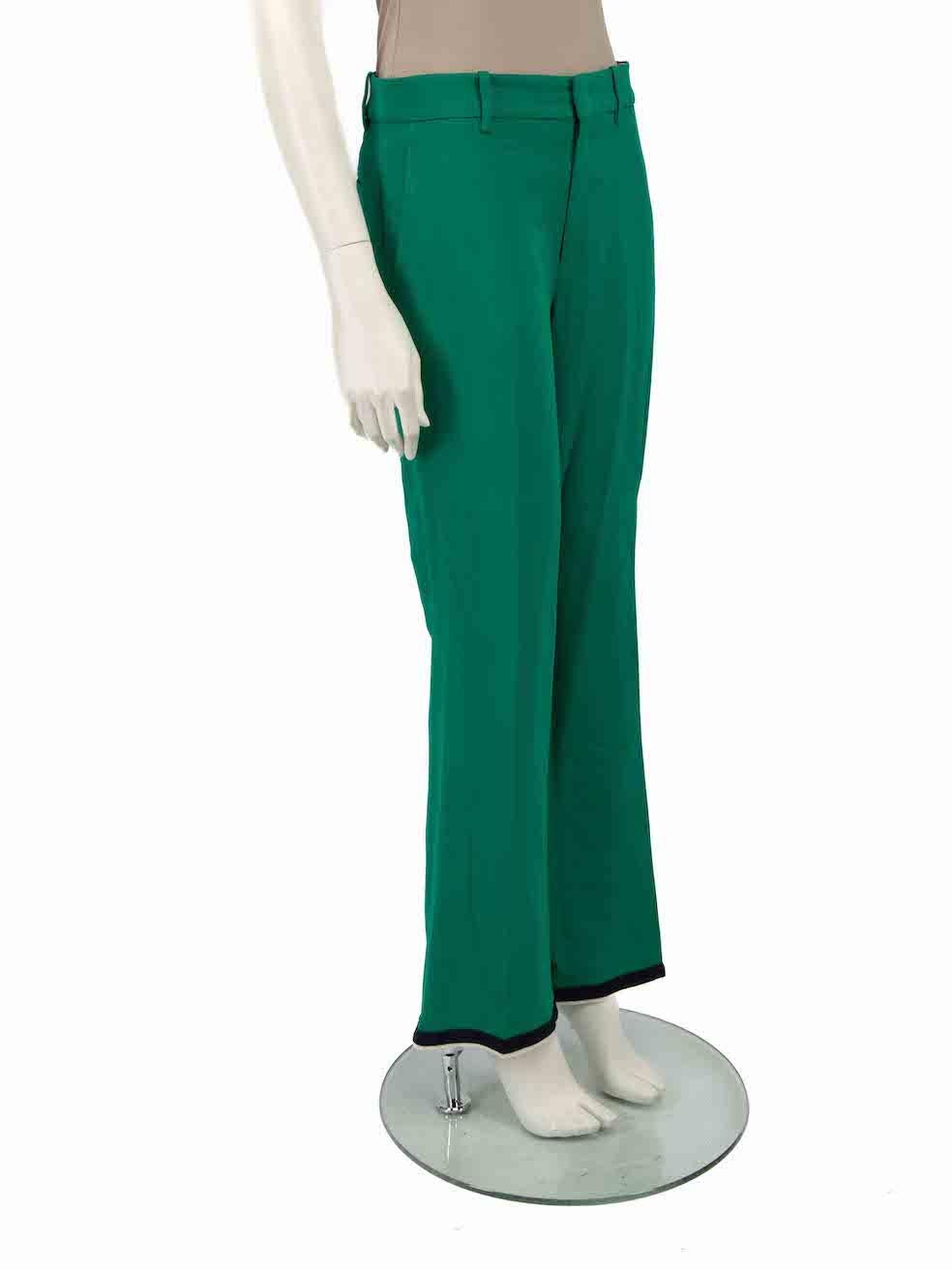 CONDITION is Good. Minor wear to trousers is evident. There are some plucks to the weave on this used Gucci designer resale item.
 
 
 
 Details
 
 
 Green
 
 Viscose
 
 Trousers
 
 Straight leg
 
 Mid rise
 
 Tape cuff detail
 
 2x Side pockets
 
