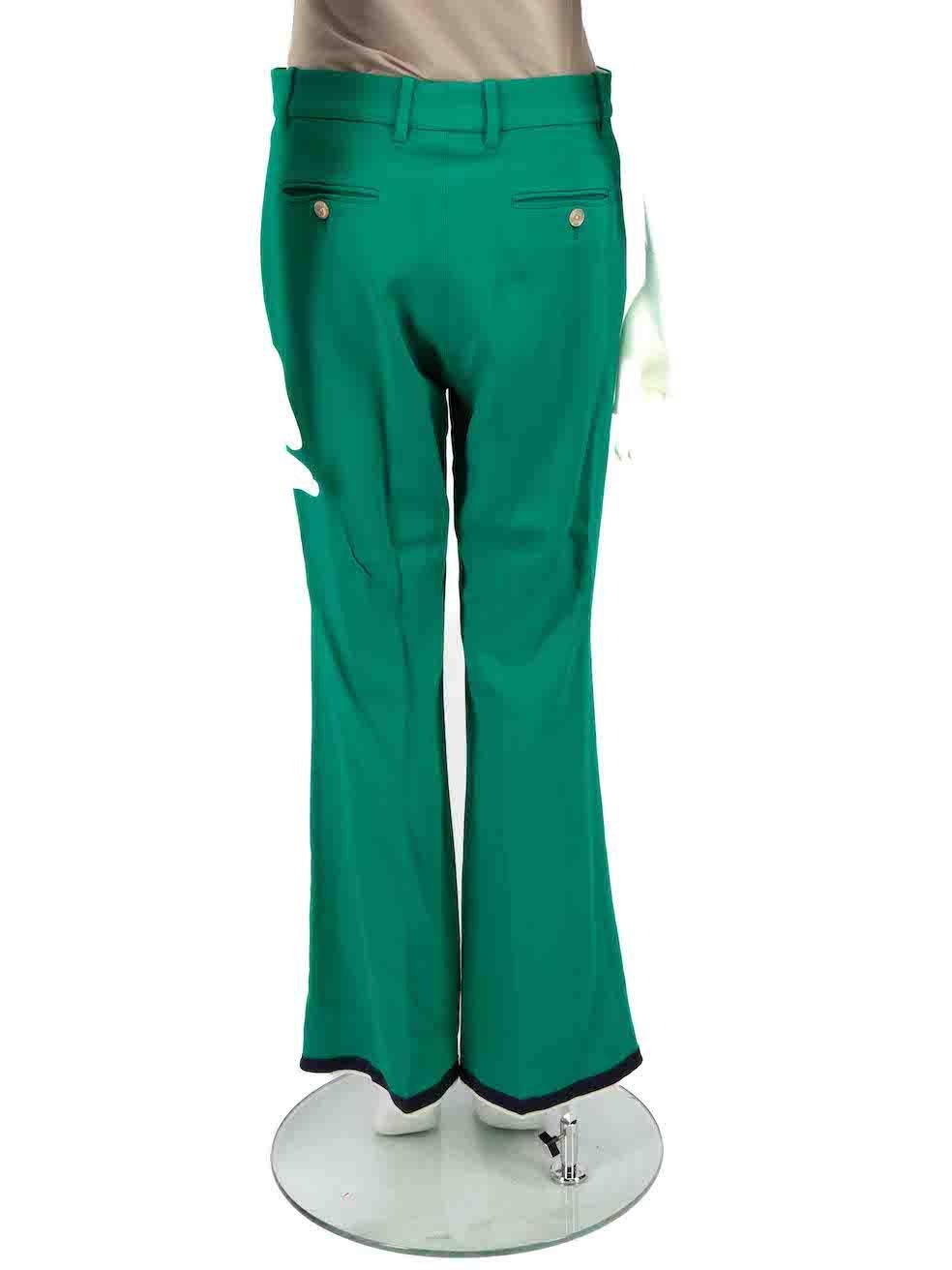 Gucci Green Contrast Rib Mid Rise Trousers Size M In Good Condition For Sale In London, GB