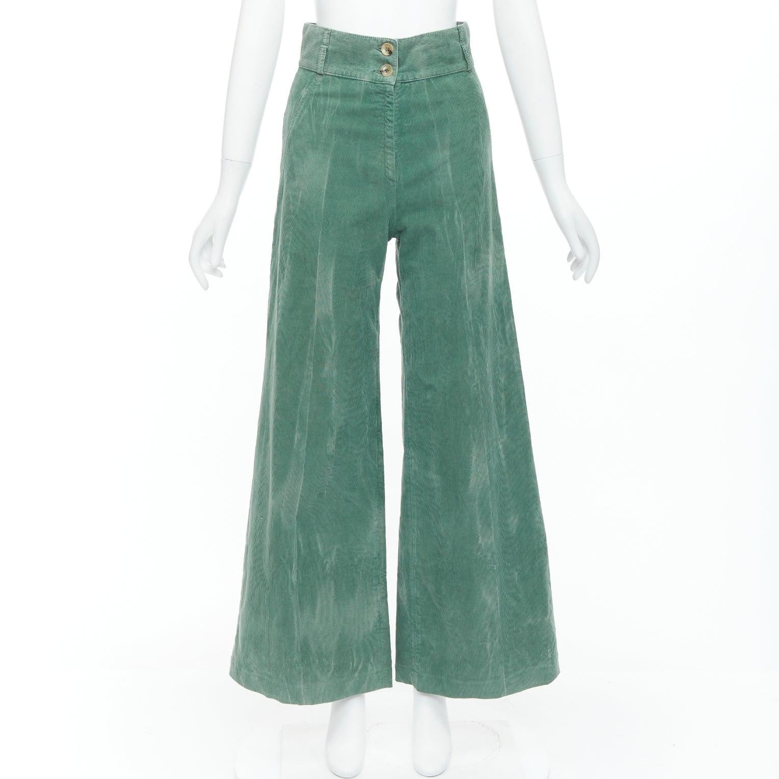 GUCCI green corduroy butterfly embroidery wide flare trousers IT40 S 5