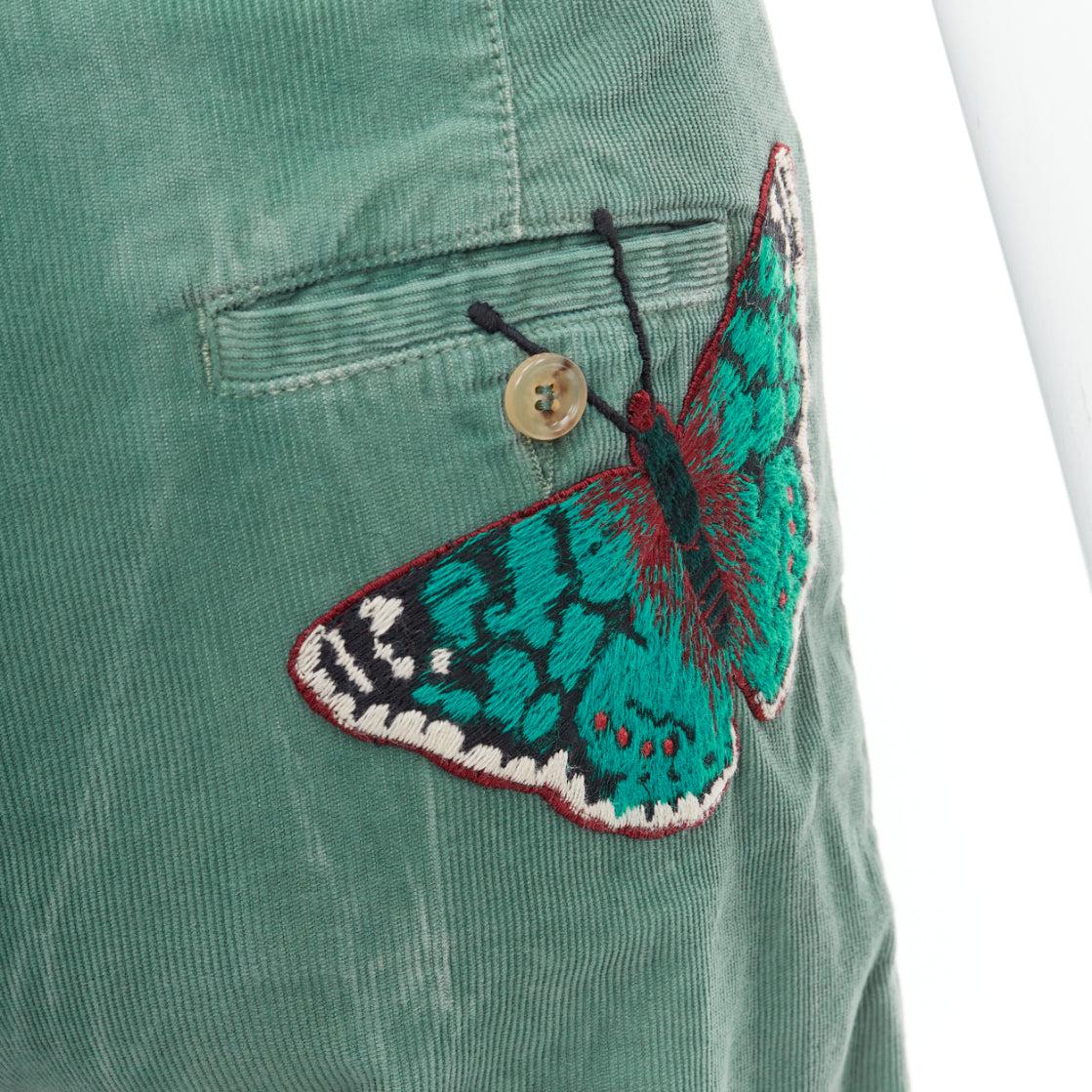 GUCCI green corduroy butterfly embroidery wide flare trousers IT40 S
Reference: MECG/A00138
Brand: Gucci
Designer: Alessandro Michele
Material: Corduroy
Color: Green, Multicolour
Pattern: Animal Print
Closure: Zip Fly
Lining: Green Fabric
Extra