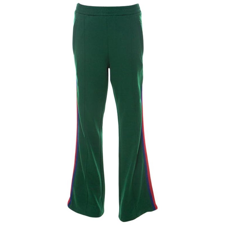Gucci Green Cotton Blend Striped Side Seam Detail Sweatpants L at ...