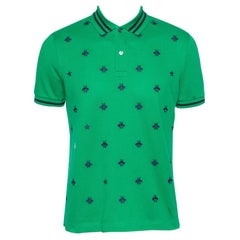 Gucci Green Cotton Pique Bee Embroidered Polo T-Shirt M